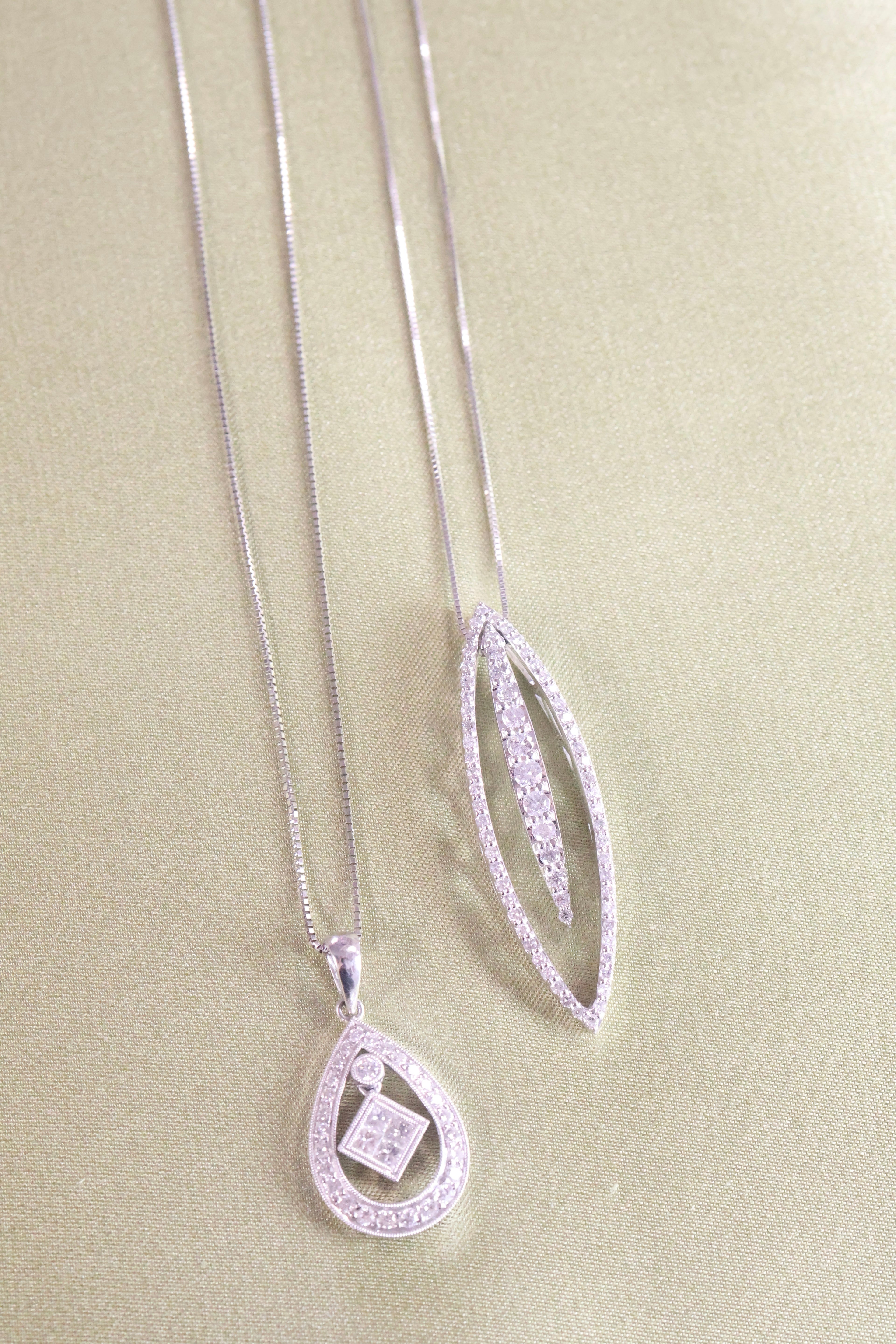 14K White Gold Swig Necklace Pendant with 1.10ct. t.w. Diamonds