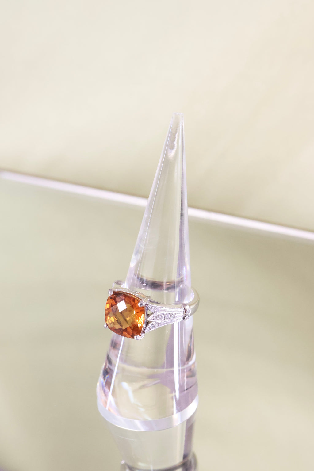 14K White Gold Citrine & Diamond Ring