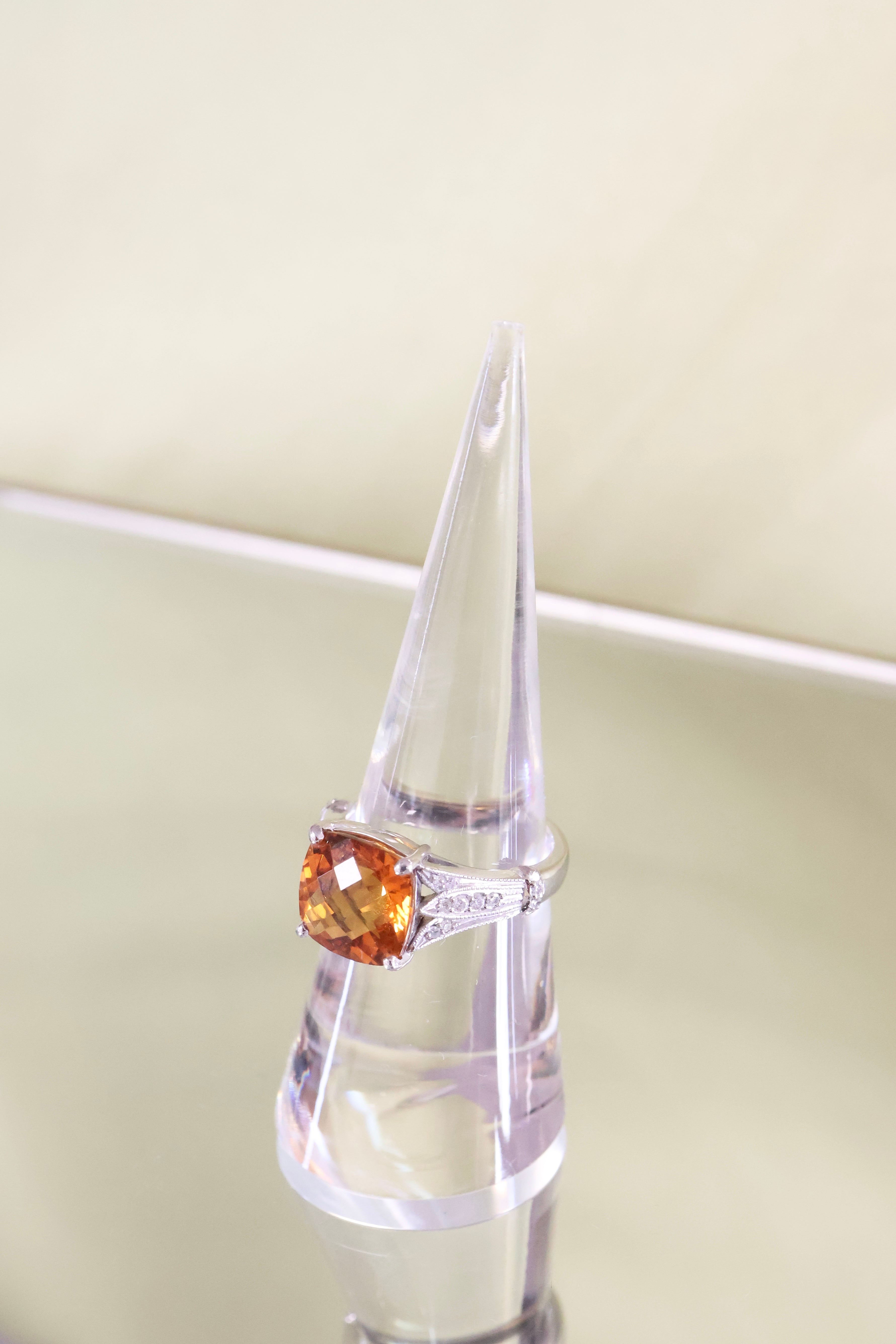 14K White Gold Citrine & Diamond Ring