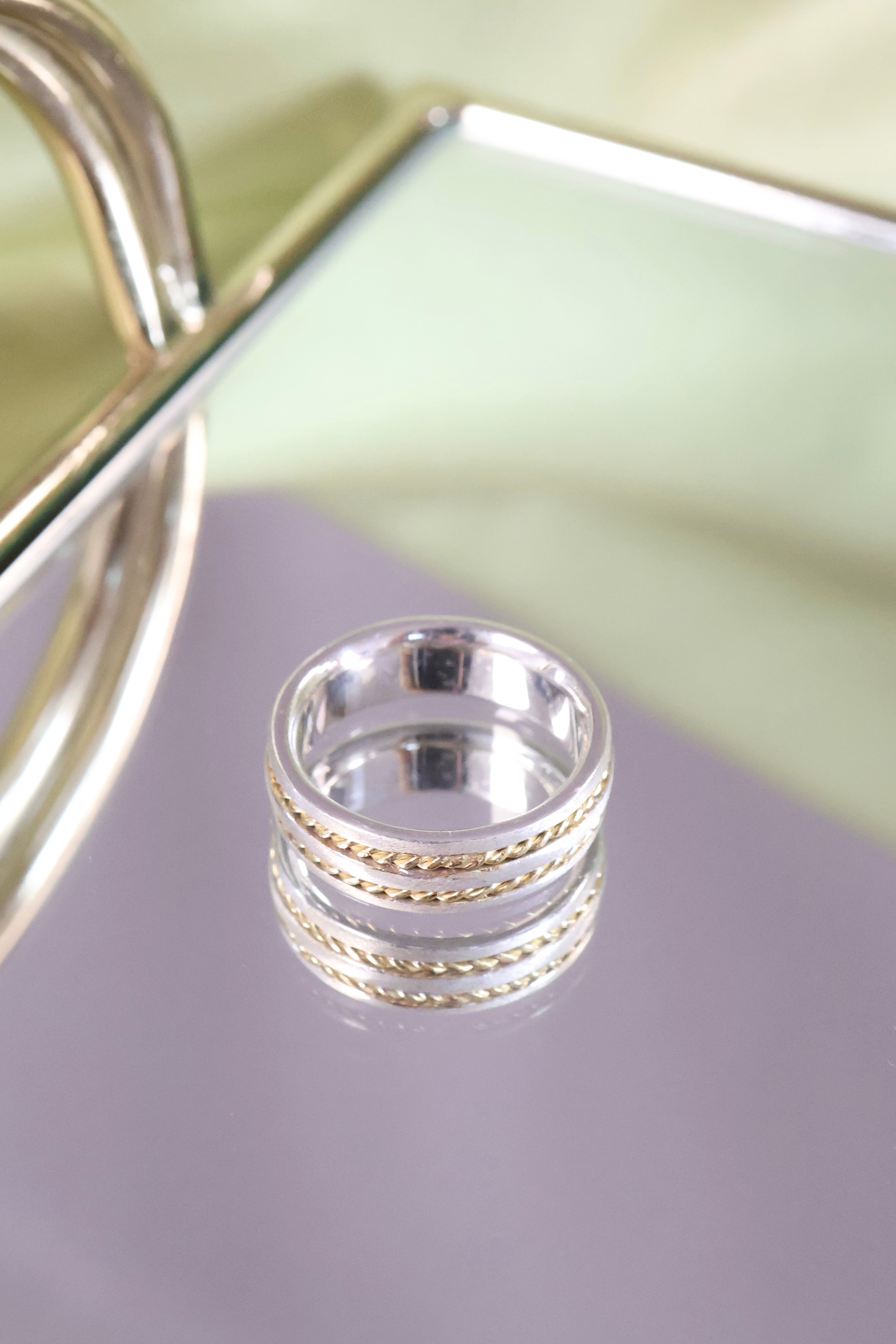 14k Two-Tone Braided Gold 7mm Width Band Ring