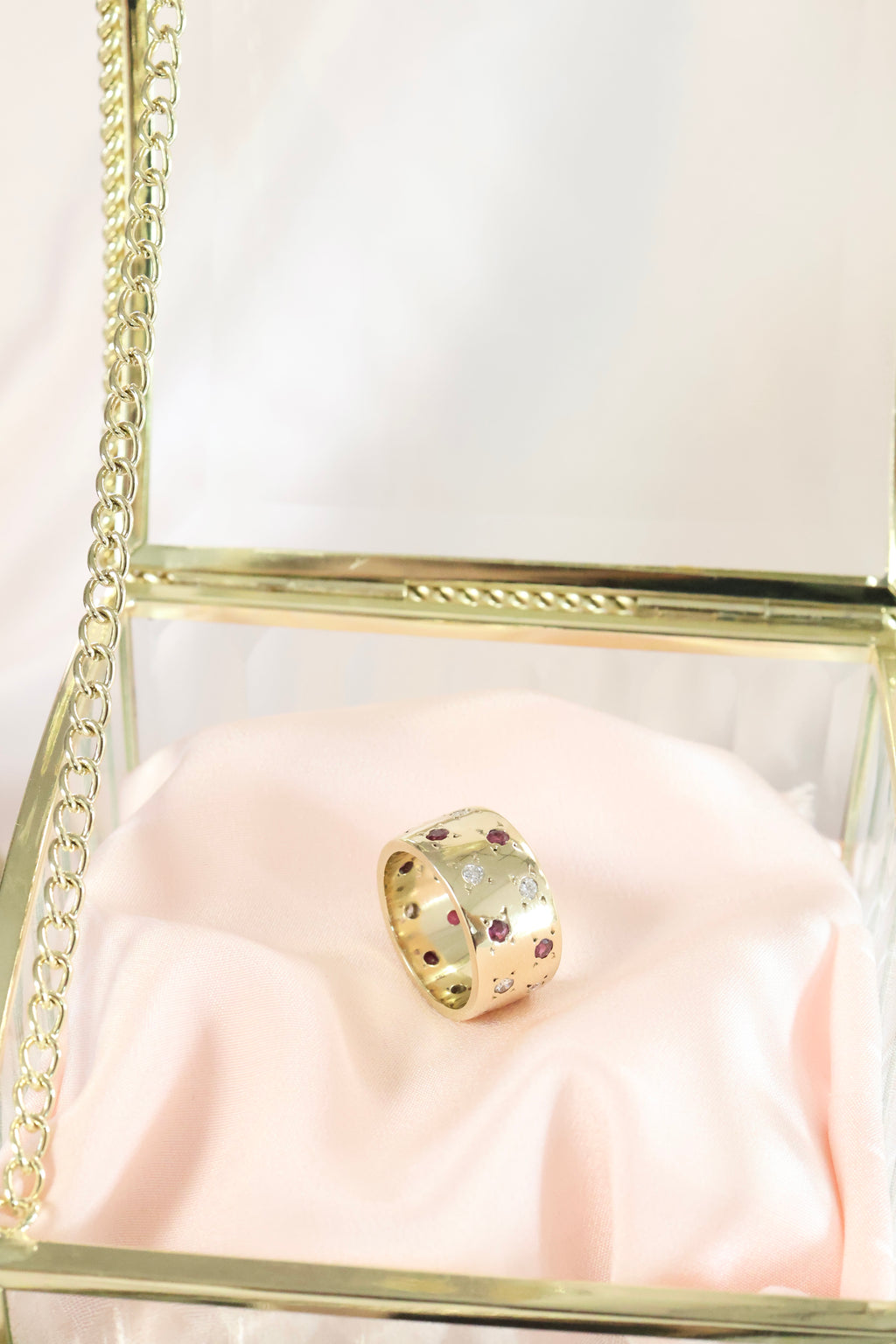 14K Yellow Gold Ruby & Diamond Cigar Band Ring