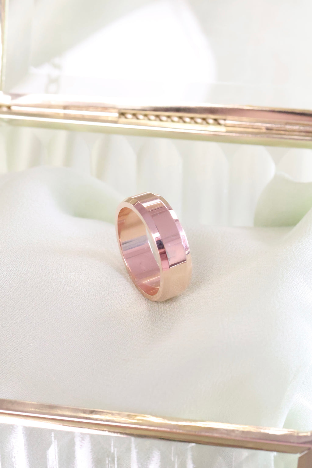 14K Rose Solid Gold 7mm Width Band Ring