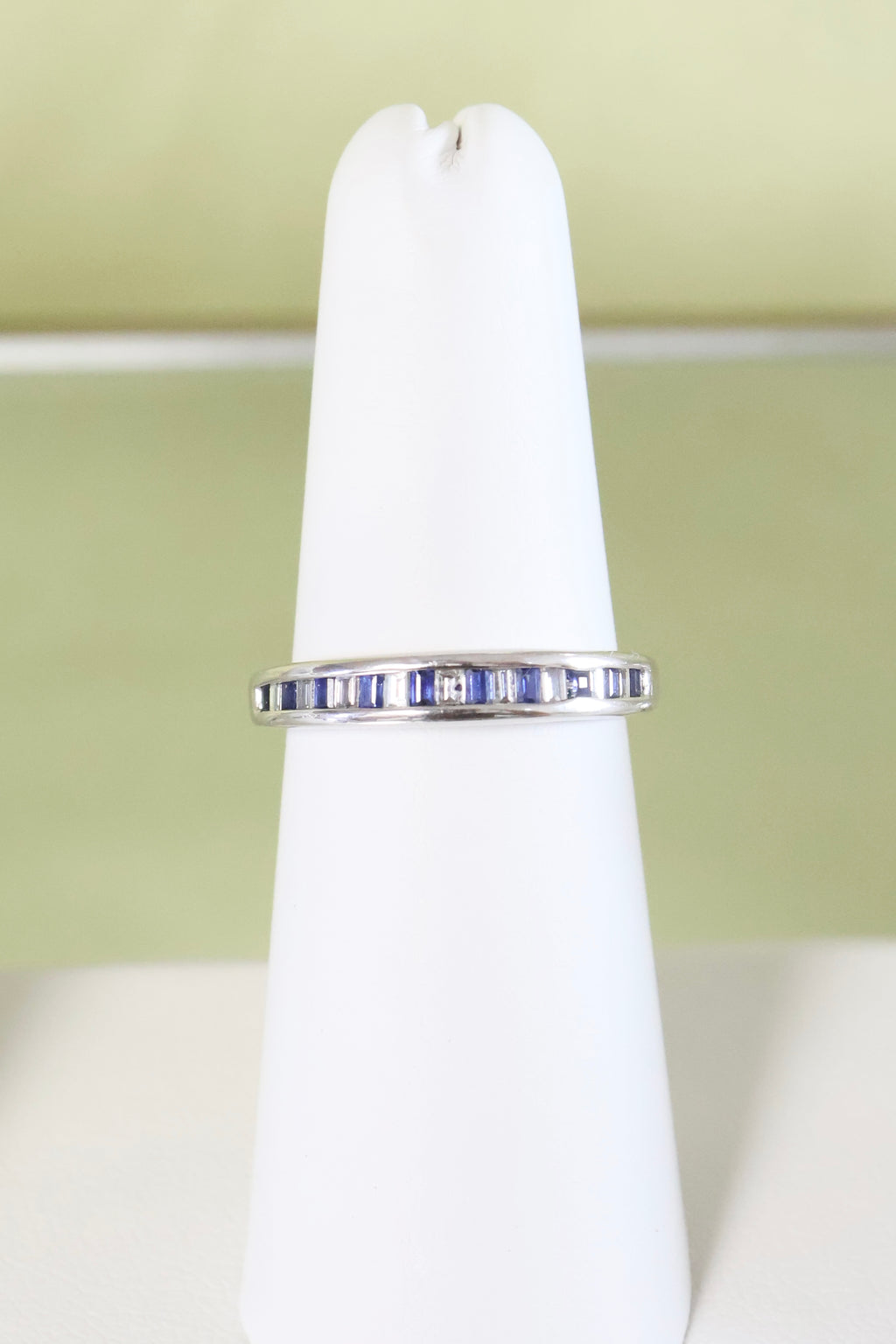 14K White Gold Baguette 1/2ct t.w. Sapphire & Diamond Ring Size 6.25