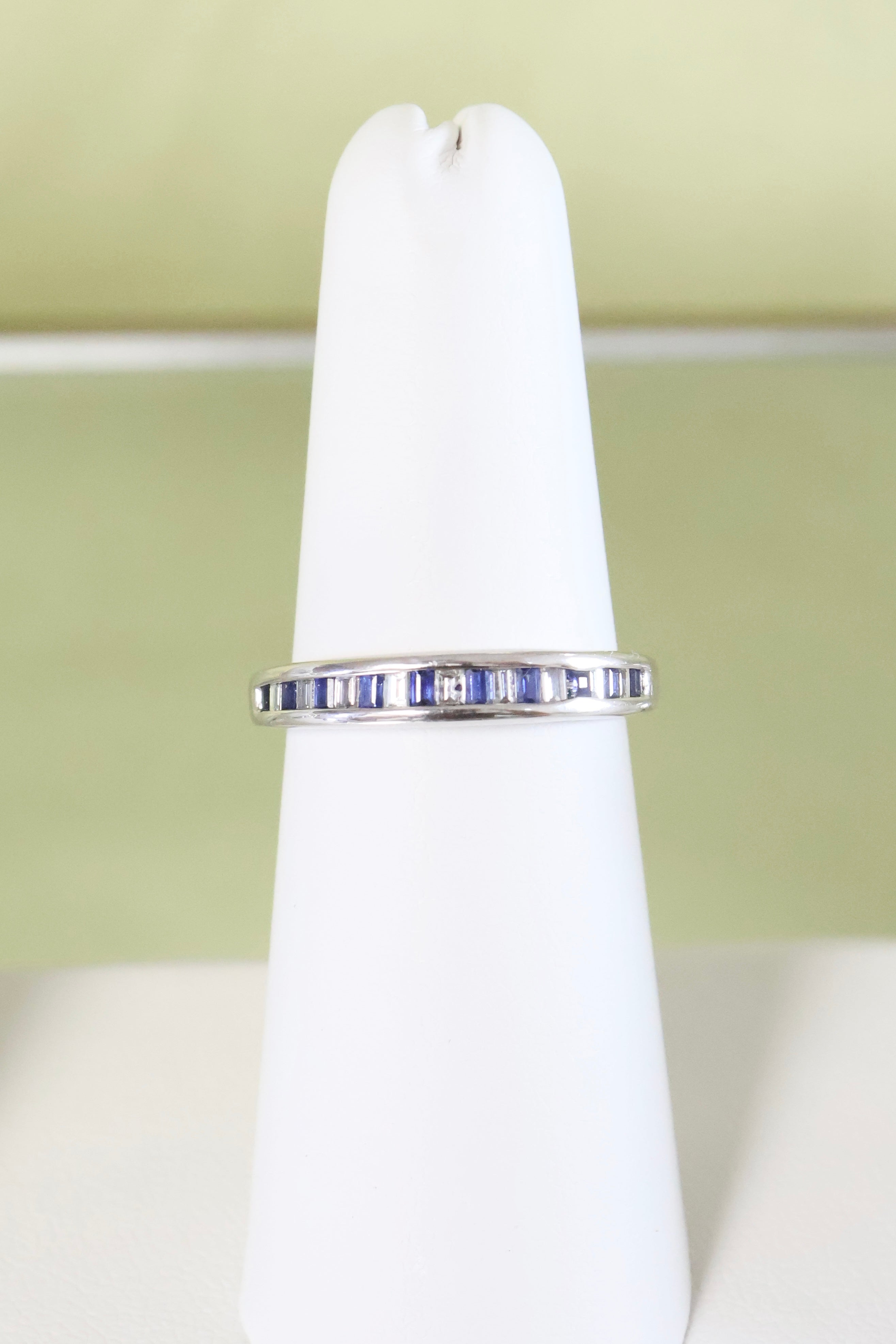 14K White Gold Baguette 1/2ct t.w. Sapphire & Diamond Ring Size 6.25