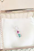14K White Solid Gold Emerald Ruby & Diamond Pendant