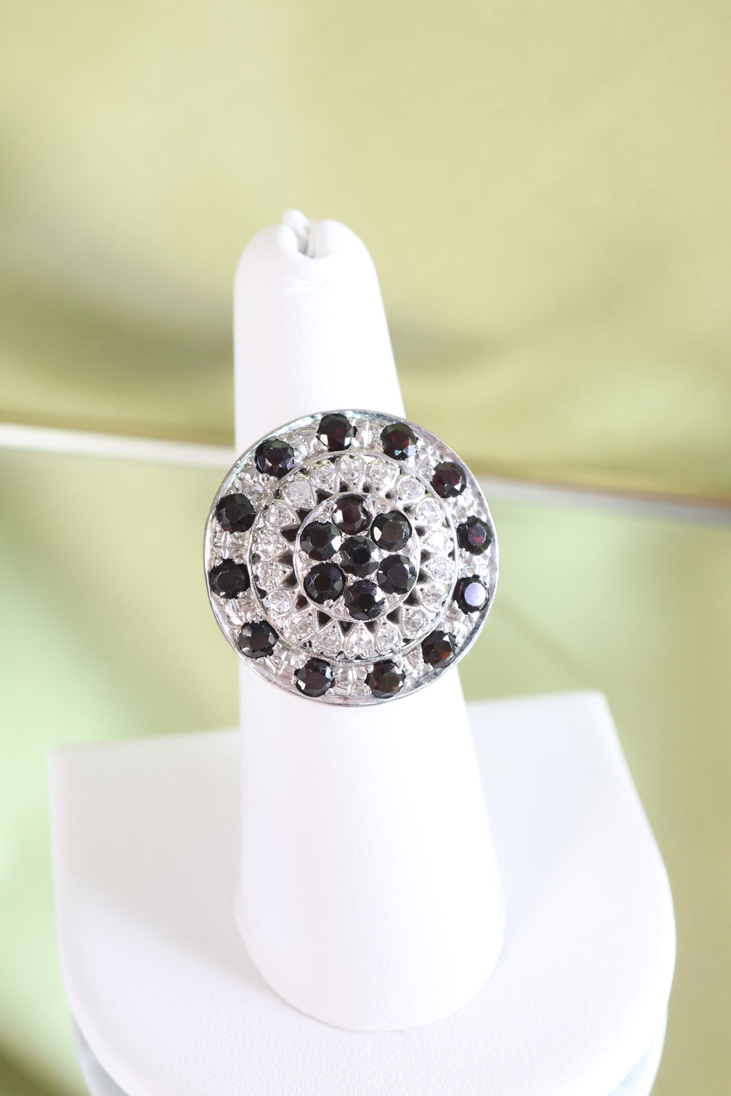 14K White Gold 2.50ct t.w. Garnet & .38 t.w. Diamond Cluster Ring