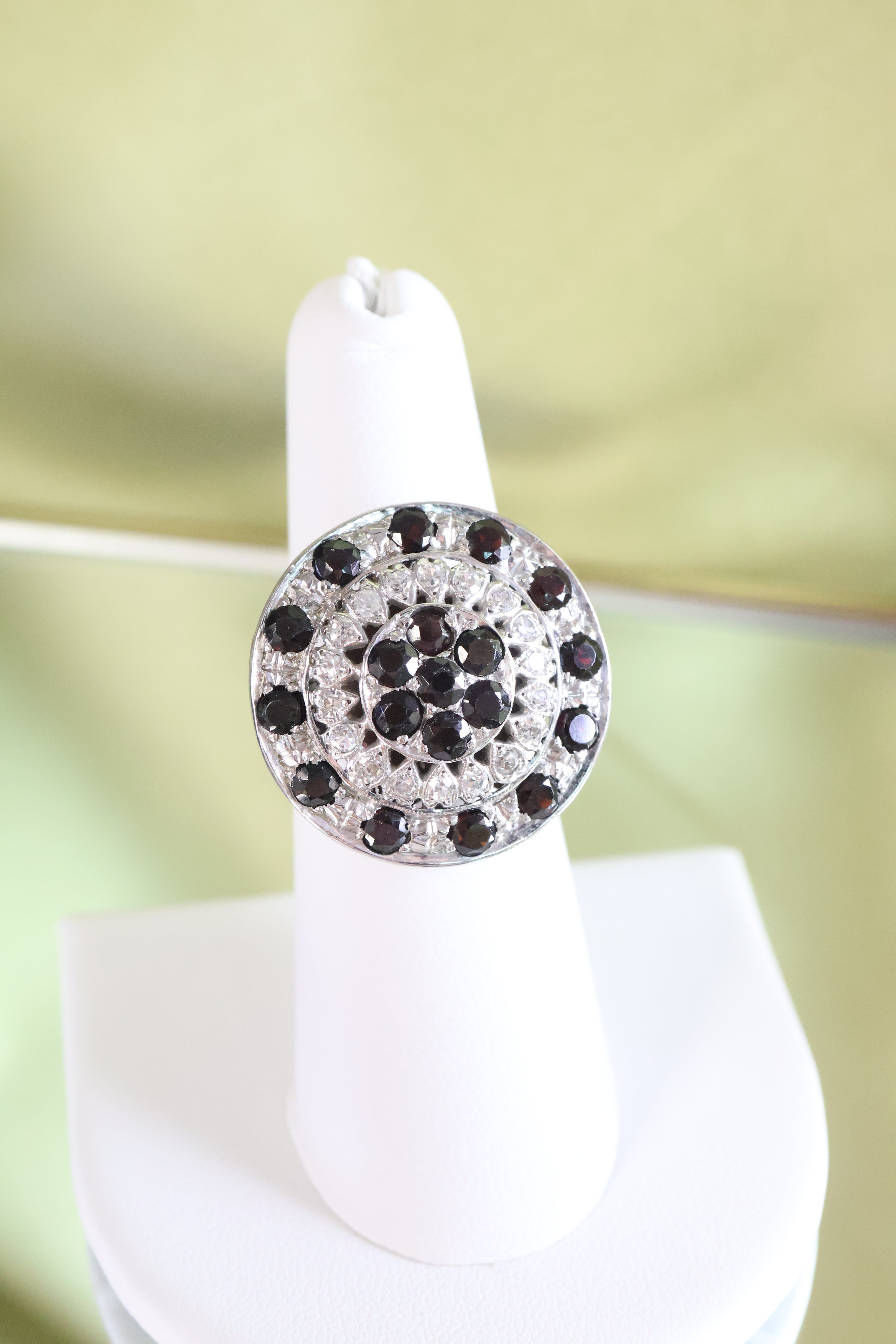 14K White Gold 2.50ct t.w. Garnet & .38 t.w. Diamond Cluster Ring