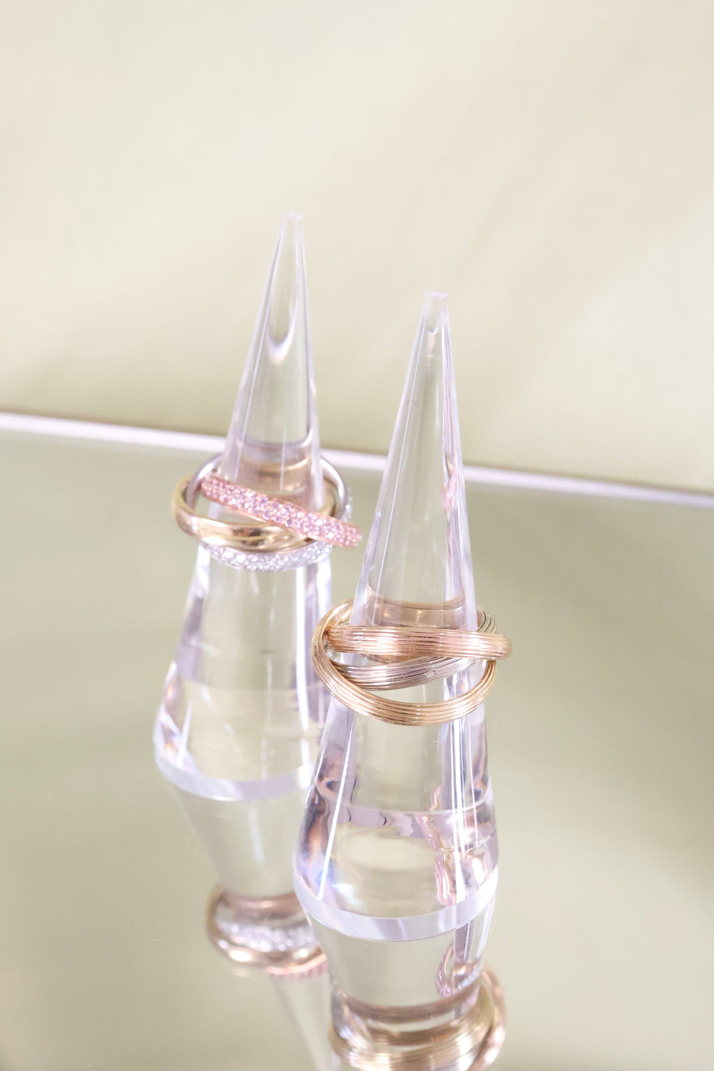 14K Tri-Color Gold Diamonds & Pink Tourmaline Roller Ring