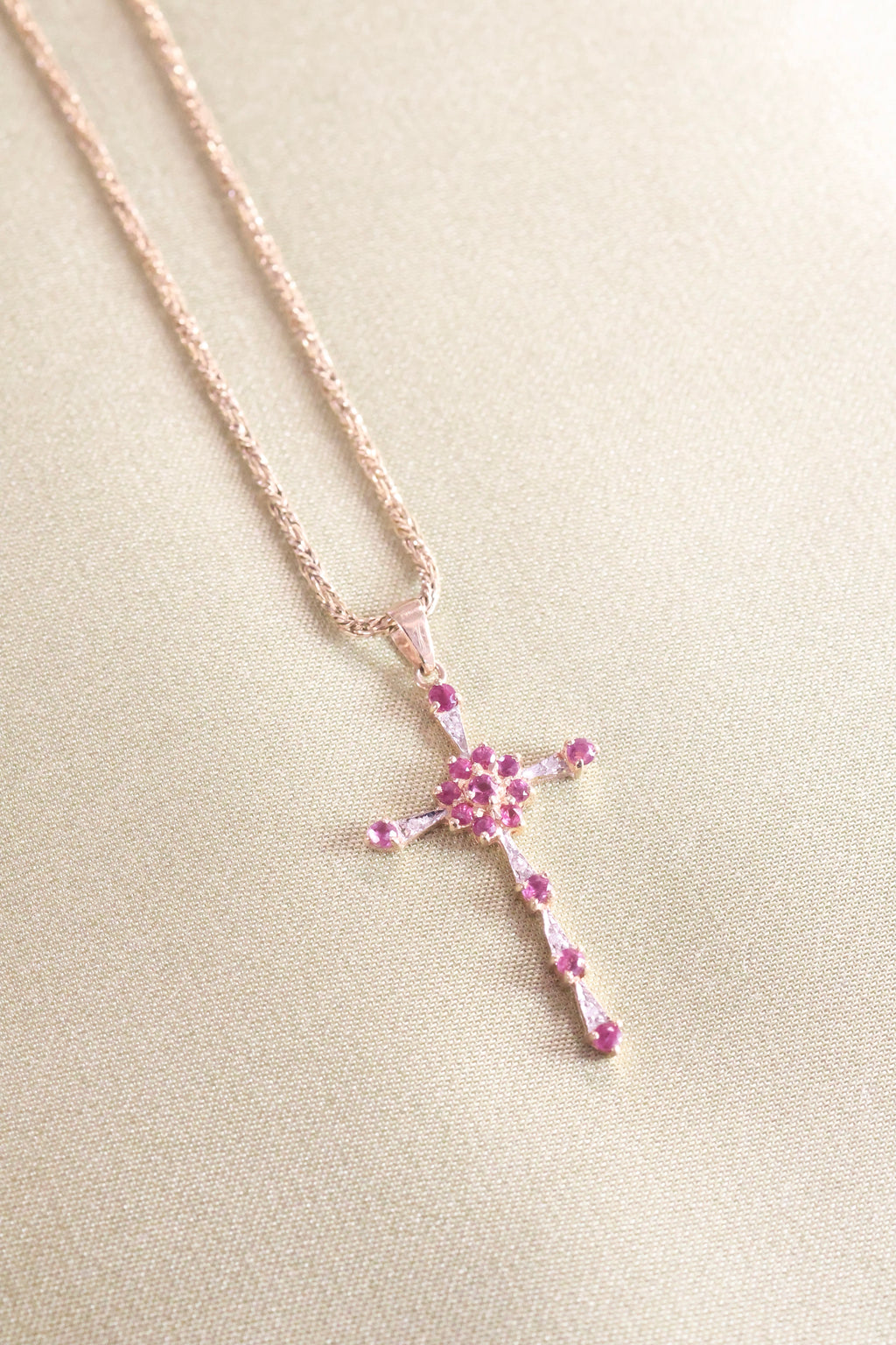 Yellow Gold Ruby & Diamond Cross Necklace Pendant