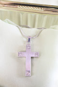 14K White Gold Necklace Pendant Cross with 4 Princess Cut 1ct. t.w. Diamonds