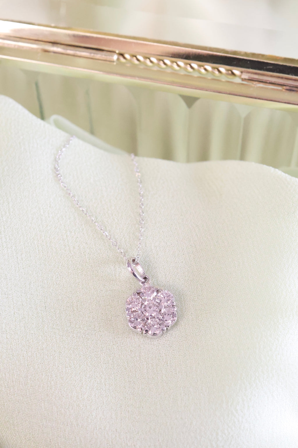 14K White Gold 1ct Diamond Cluster Necklace Pendant Rolex Style