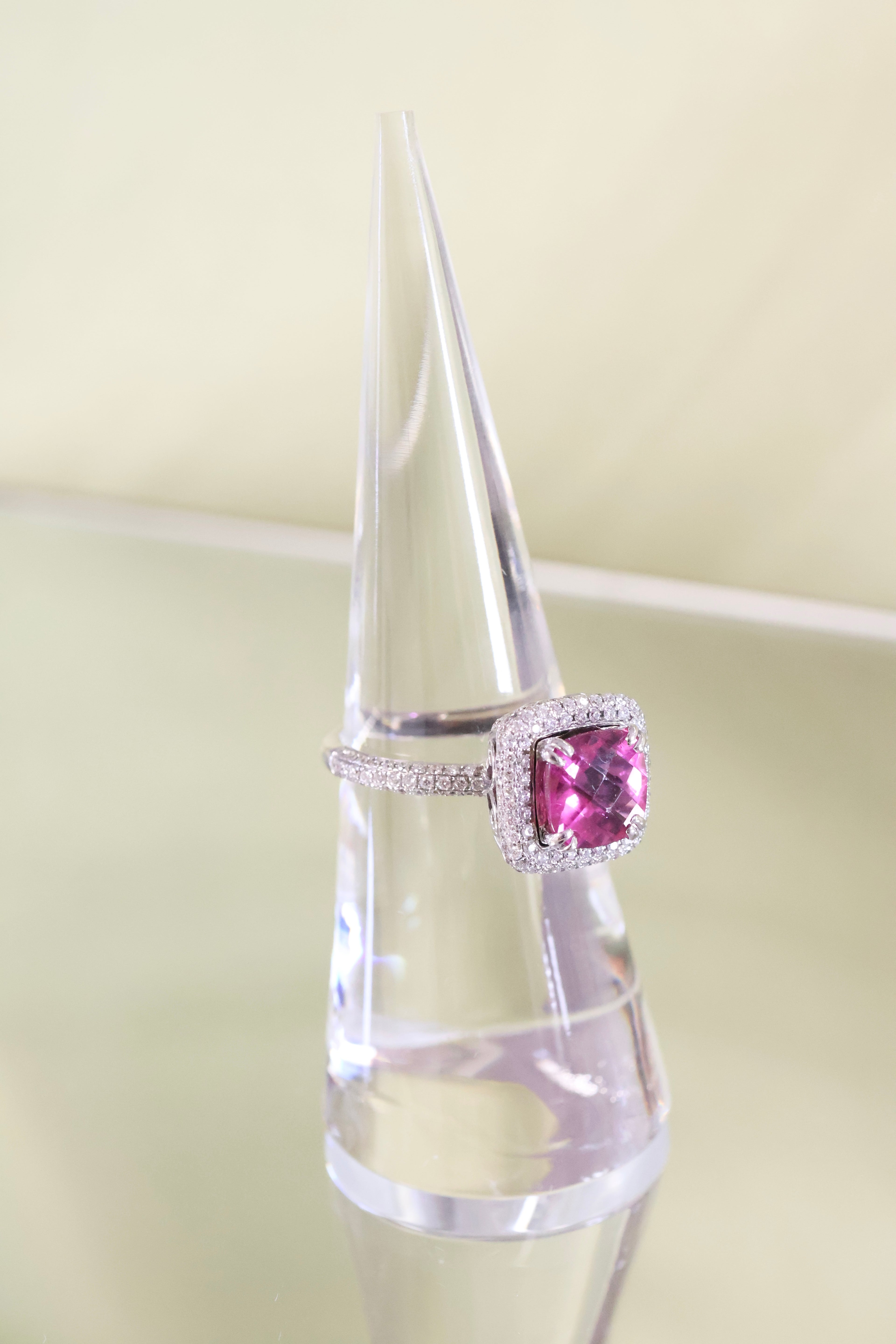 Checkerboard Pink Tourmaline w/ .60ct Natural Diamond Ring