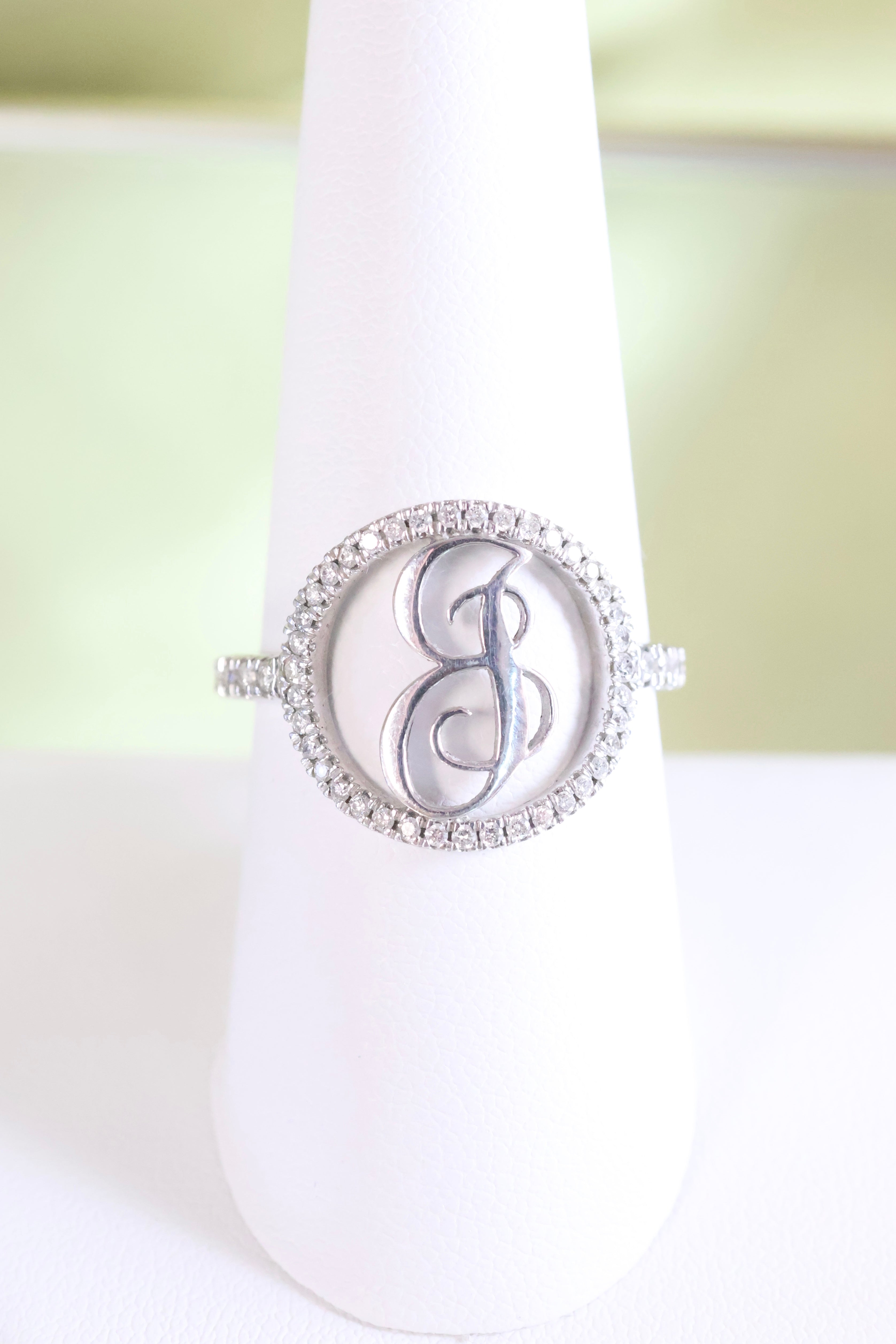 14K White Gold JB Initial w/ .65ct Natural Diamond Ring
