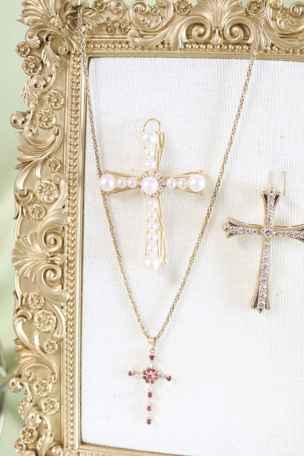 Yellow Gold Ruby & Diamond Cross Necklace Pendant
