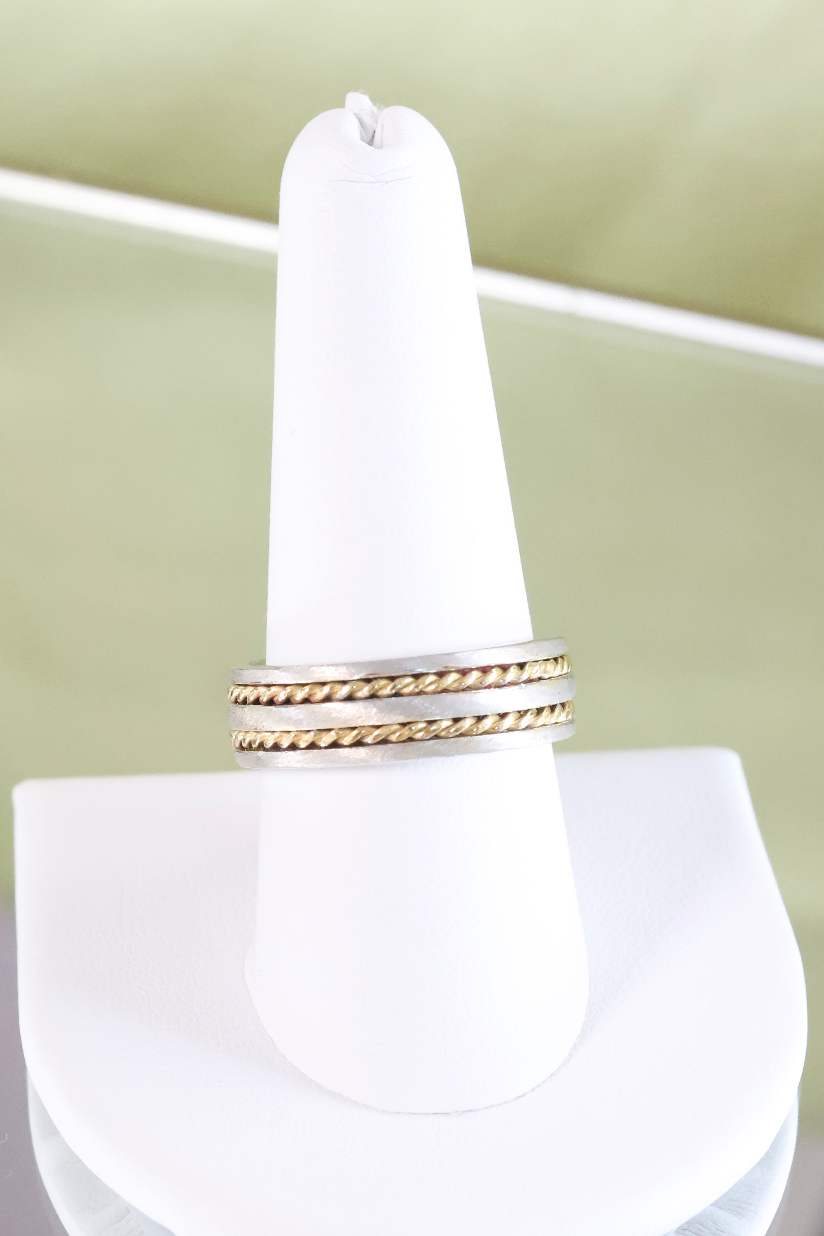 14k Two-Tone Braided Gold 7mm Width Band Ring