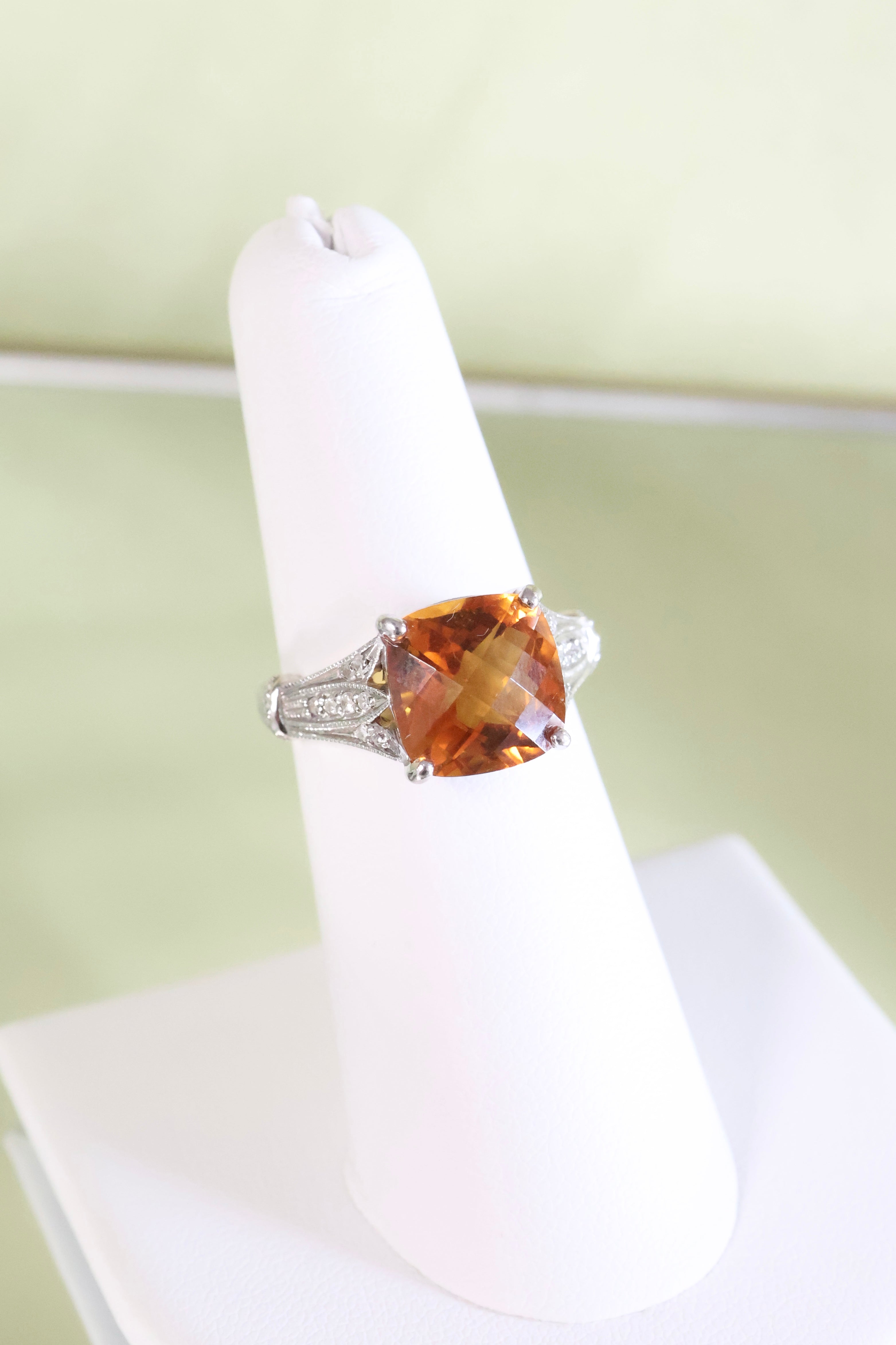 14K White Gold Citrine & Diamond Ring