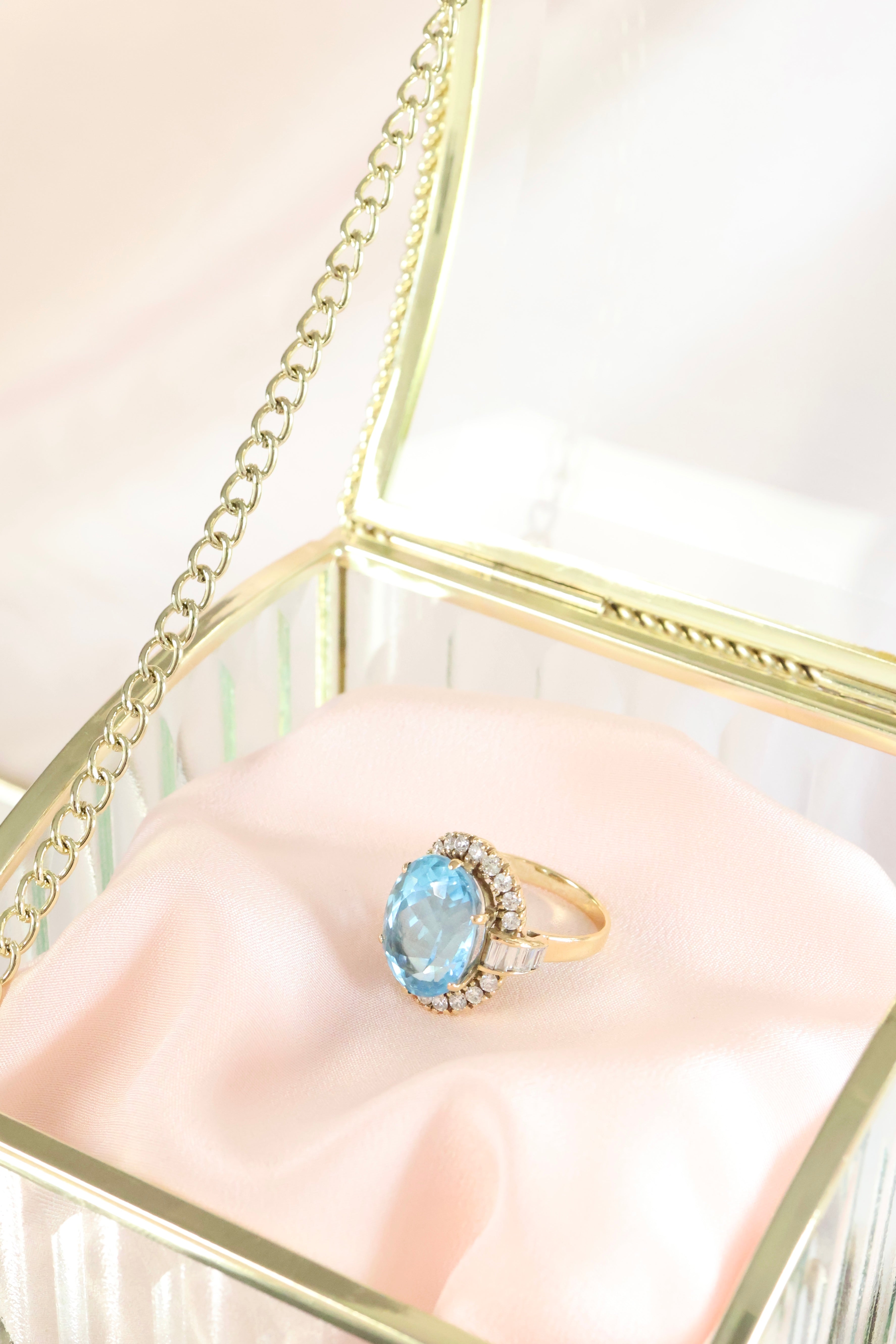 Yellow Solid Gold Blue Topaz w/ .65ct t.w. Diamond Ring