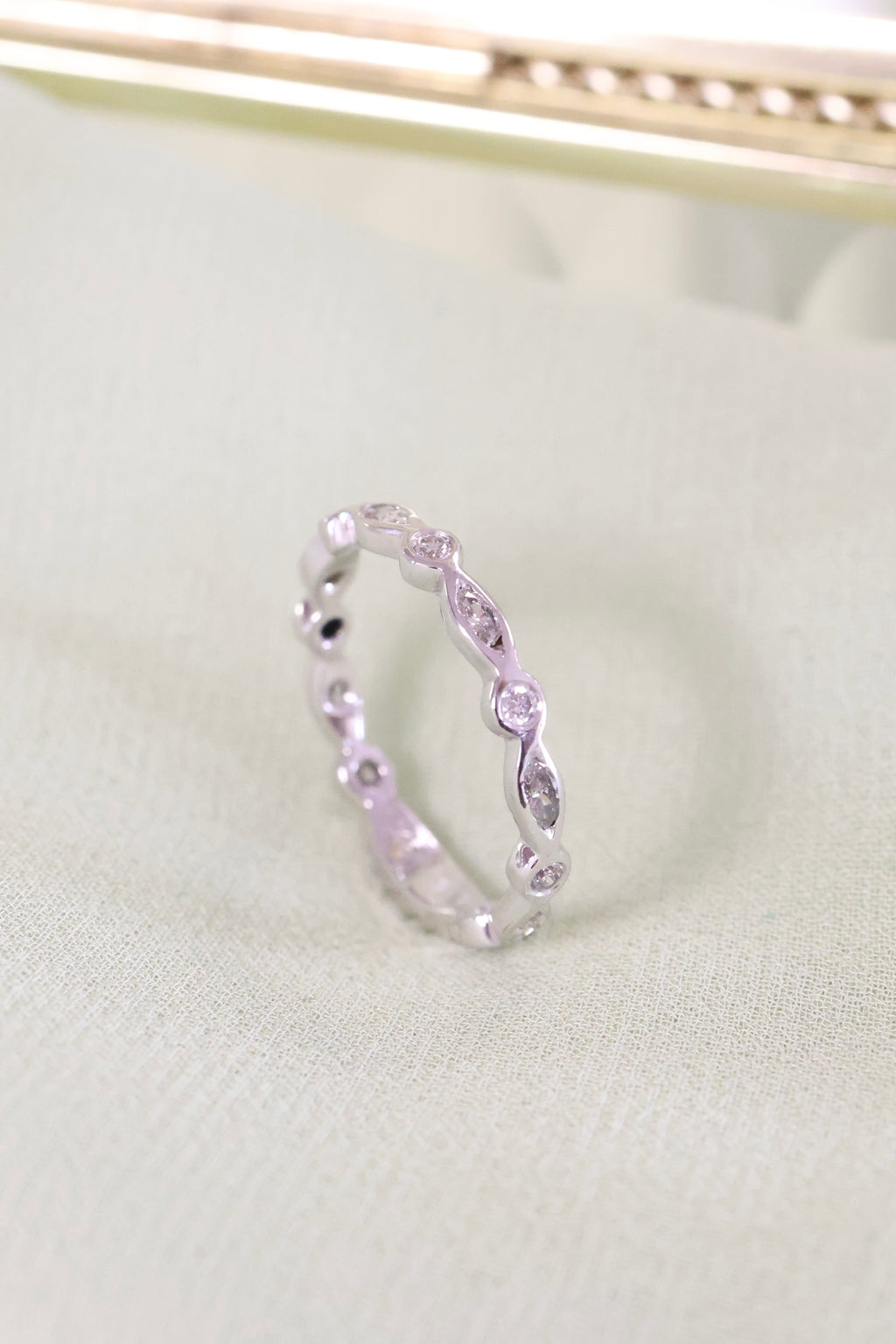 14K White Gold 6 Marquise & 7 Round Natural Diamonds 1/3ct Band Ring
