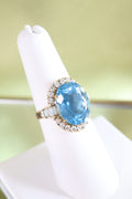 Yellow Solid Gold Blue Topaz w/ .65ct t.w. Diamond Ring