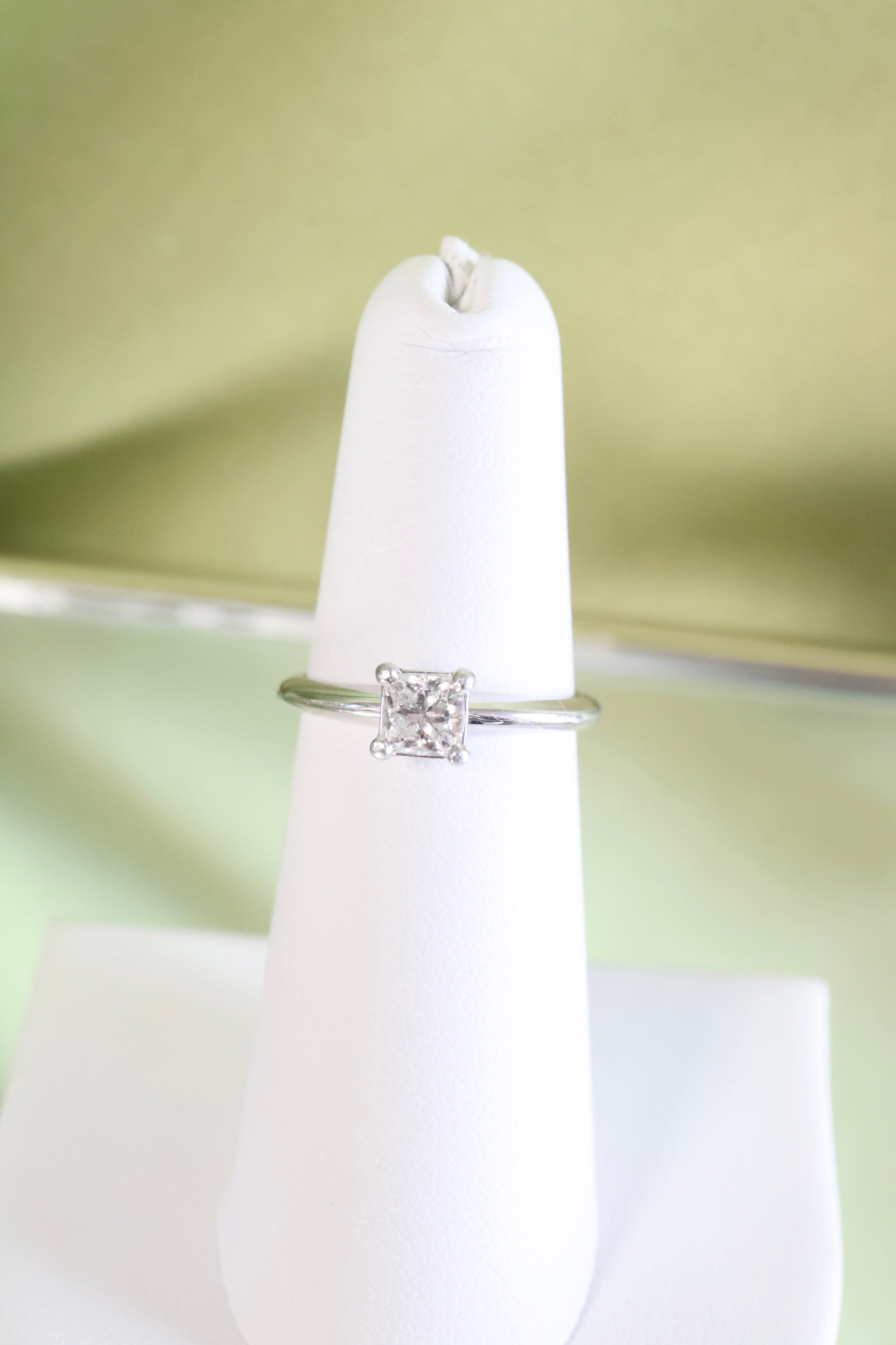 18K White Gold .72ct Natural Princess Solitaire Diamond Ring
