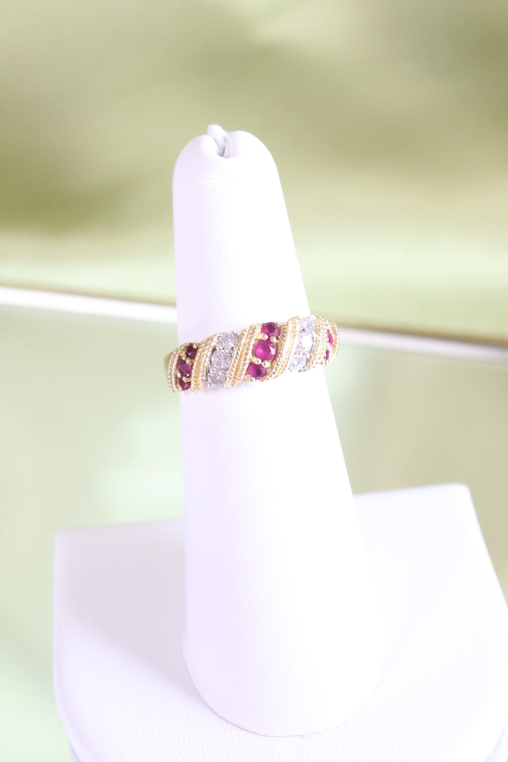14K Yellow Gold Ruby w/ .13ct Natural Diamond Band Ring