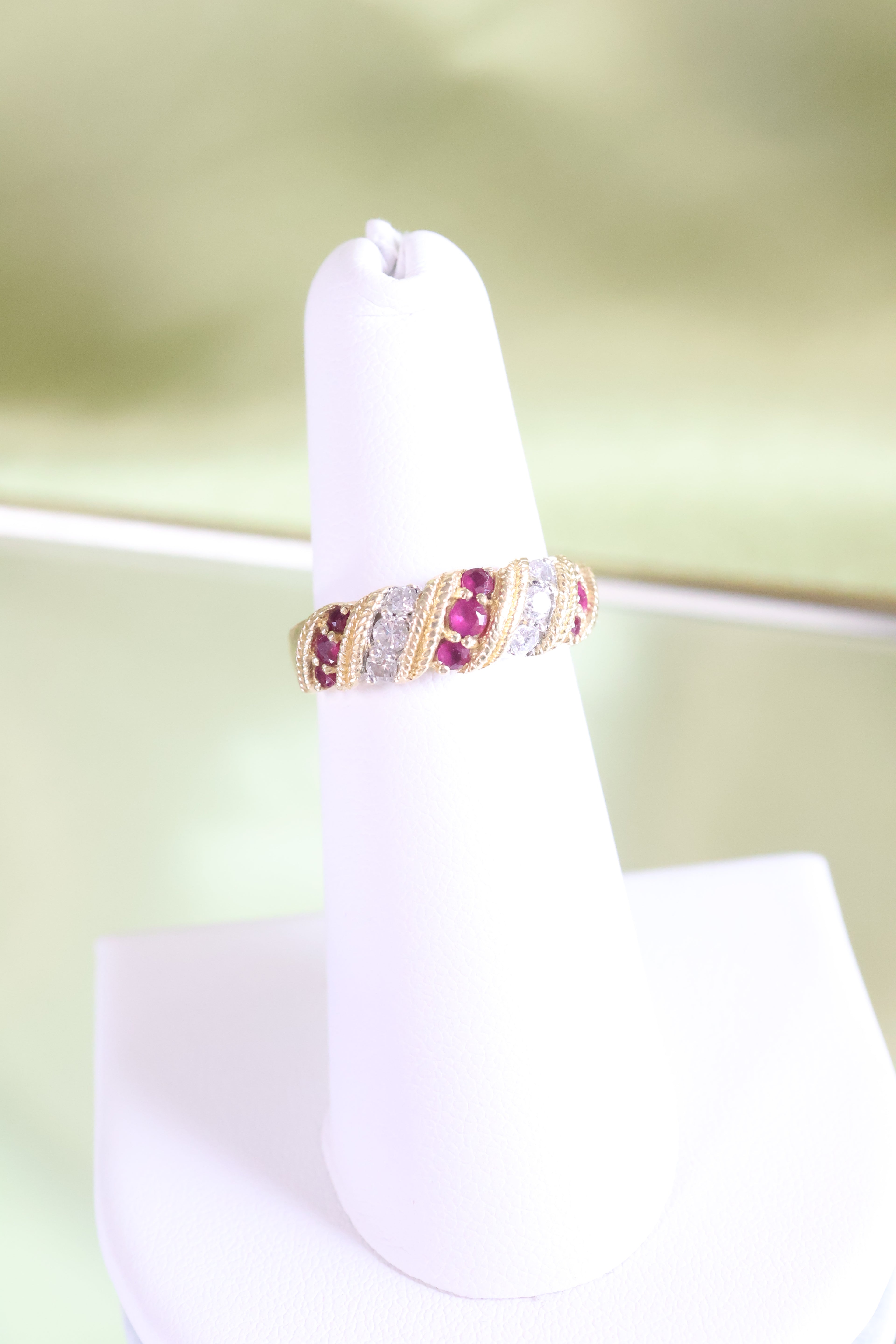 14K Yellow Gold Ruby w/ .13ct Natural Diamond Band Ring