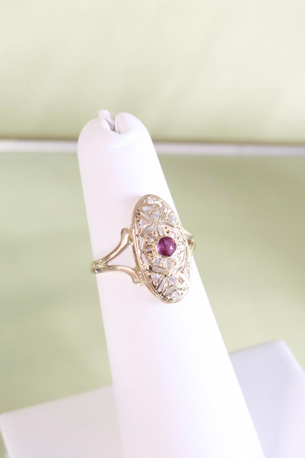 14K Yellow Gold Ruby & Diamond Filigree Ring