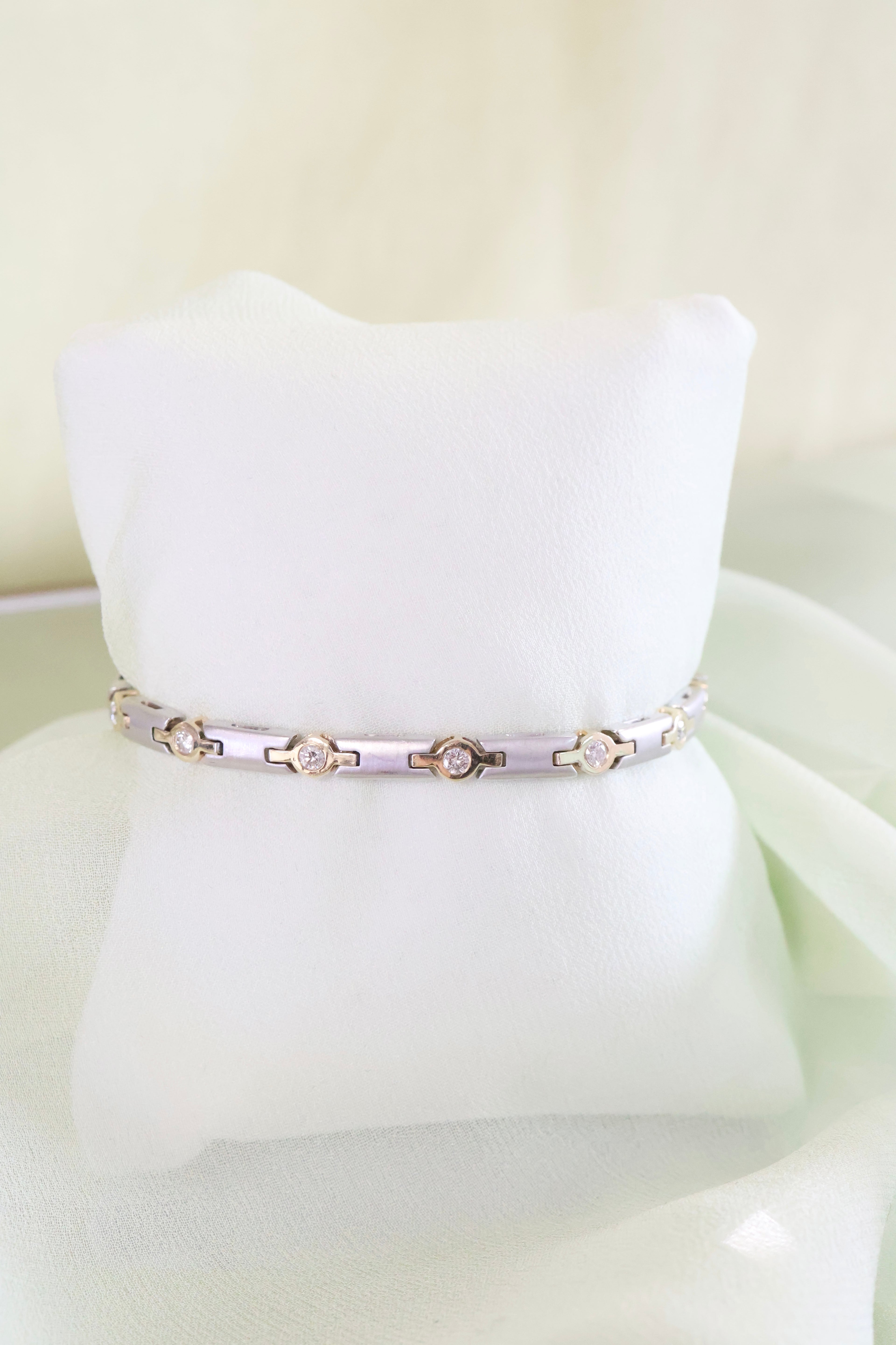 14K Two-Toned White & Yellow Gold Diamond Bracelet 15.1g