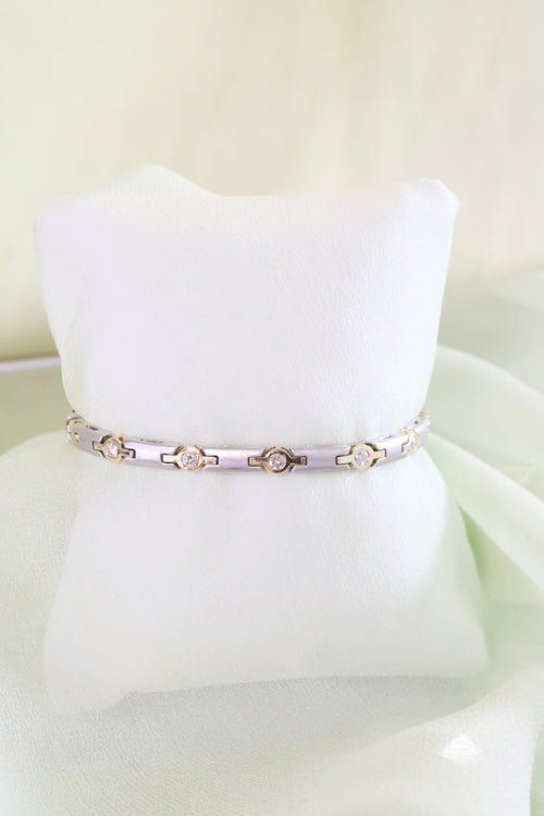 14K Two-Toned White & Yellow Gold Diamond Bracelet 15.1g
