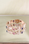 14K Yellow Gold Multi-Color Cabochon Gemstone Bracelet 45.5g