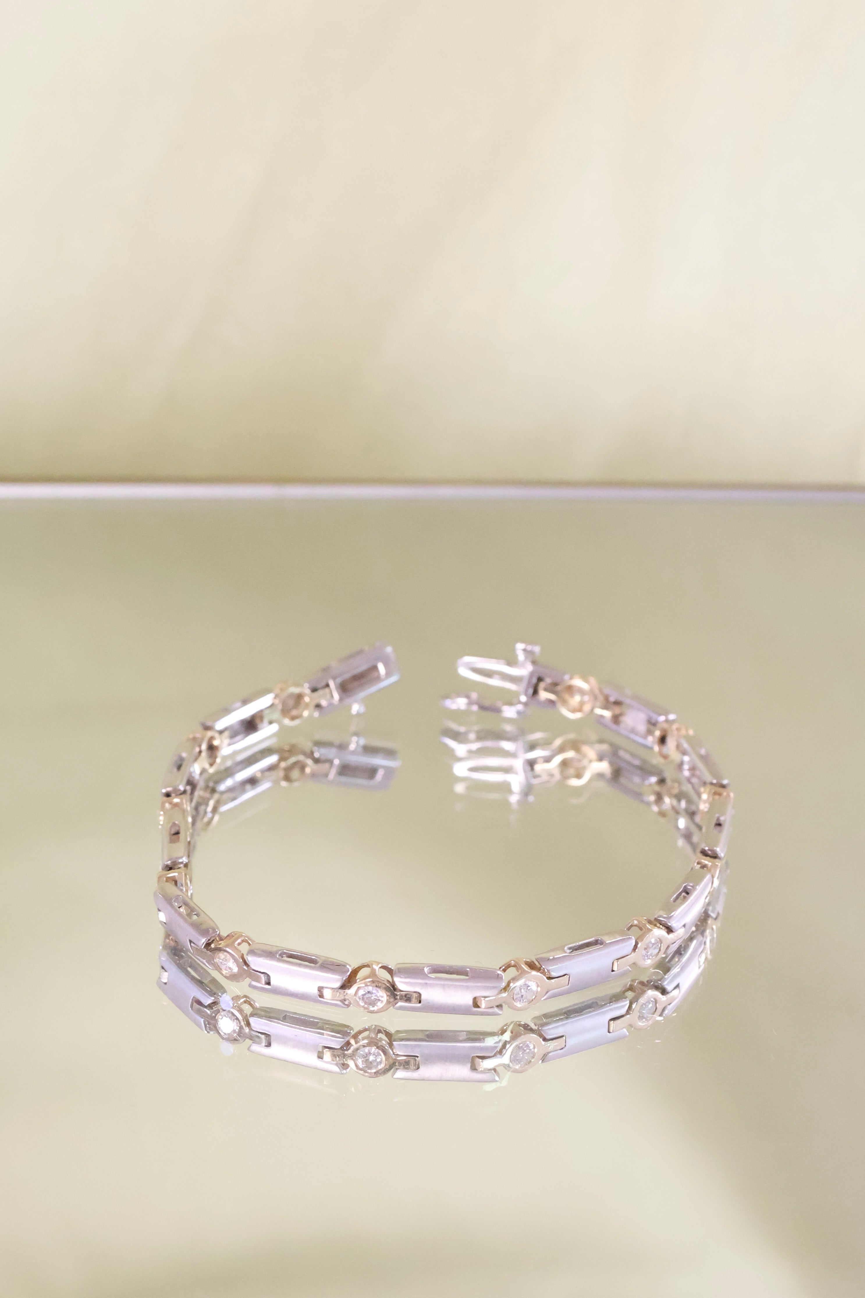 14K Two-Toned White & Yellow Gold Diamond Bracelet 15.1g