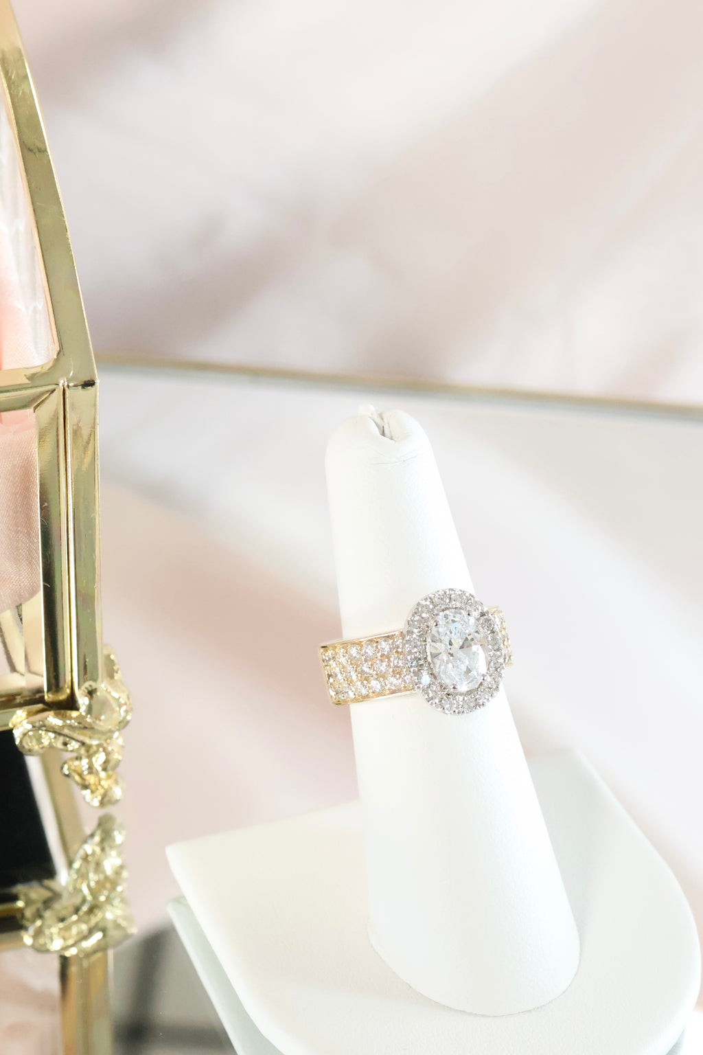 14K Yellow Gold Oval Halo 2 Carats Lab Grown & 3.5ct t.w. Diamond Ring