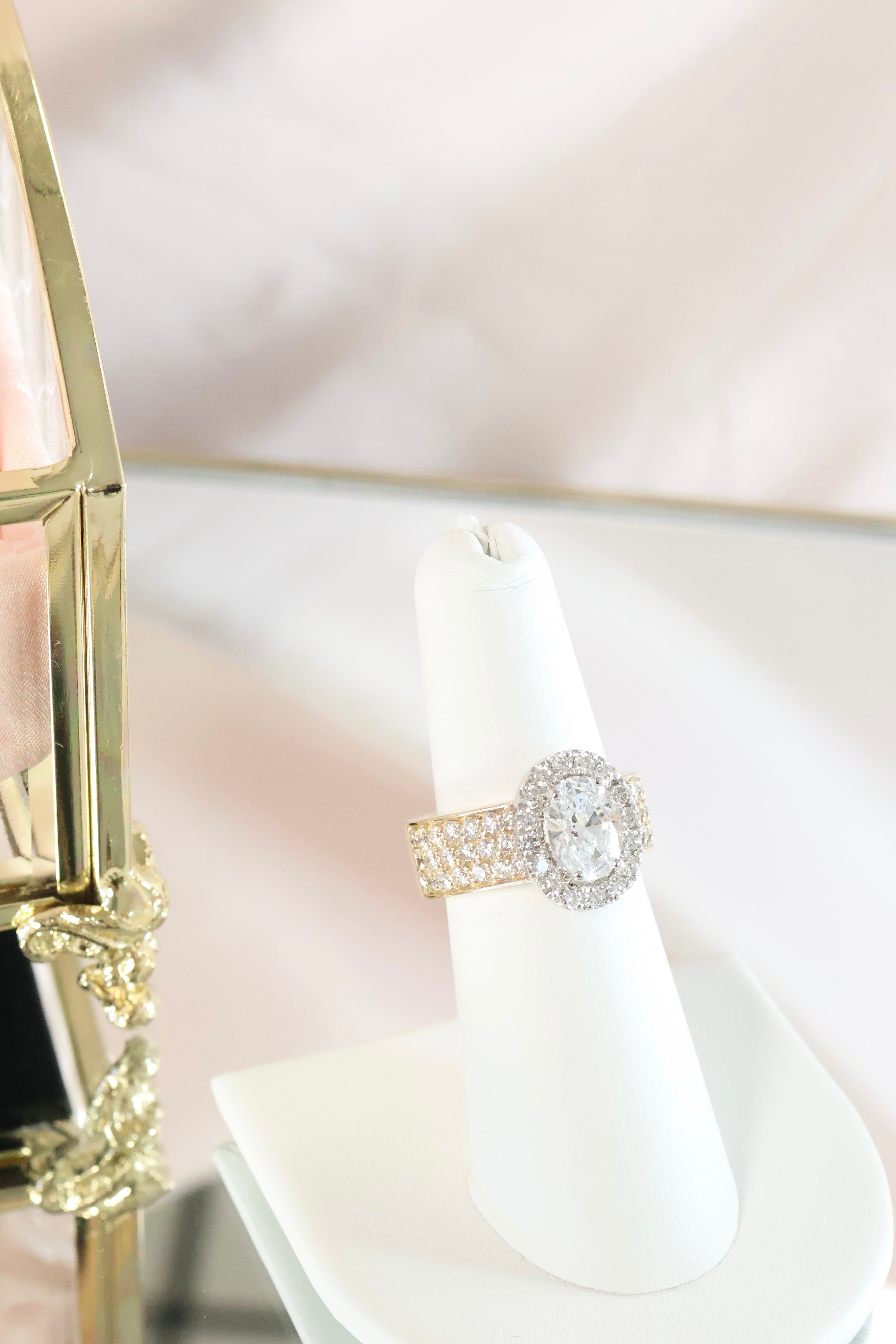 14K Yellow Gold Oval Halo 2 Carats Lab Grown & 3.5ct t.w. Diamond Ring