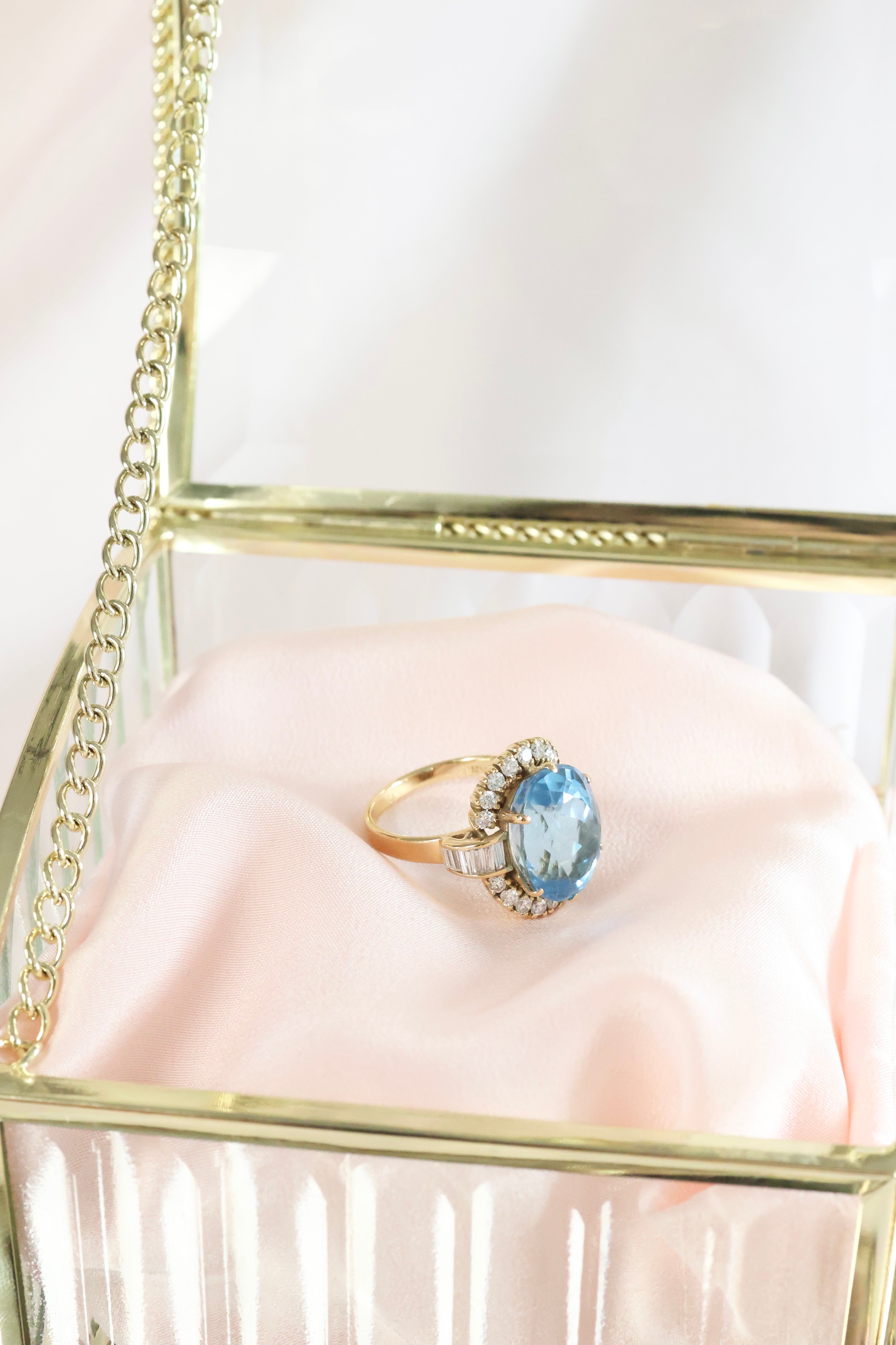 Yellow Solid Gold Blue Topaz w/ .65ct t.w. Diamond Ring