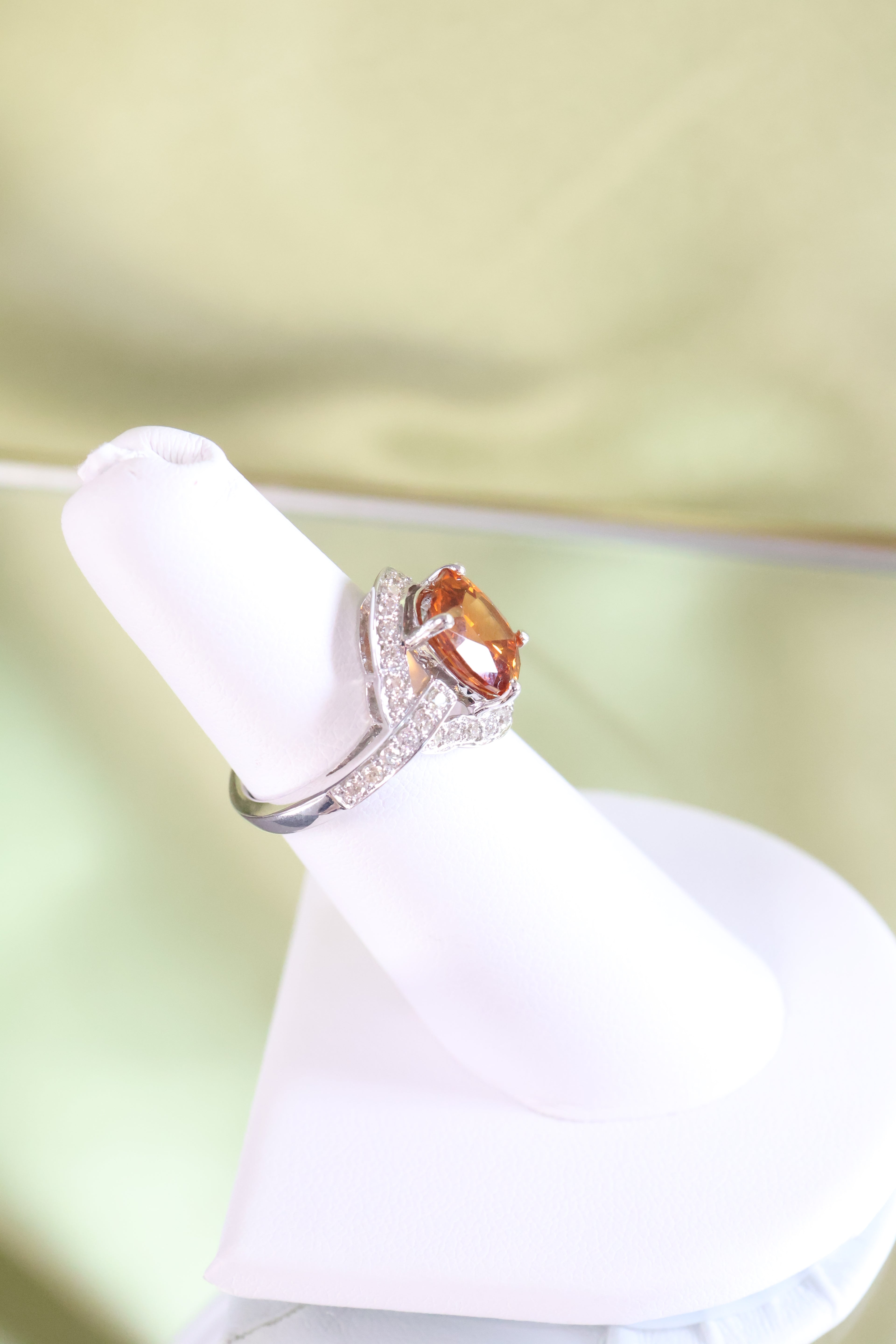 18K White Solid Gold Citrine & Diamond Ring