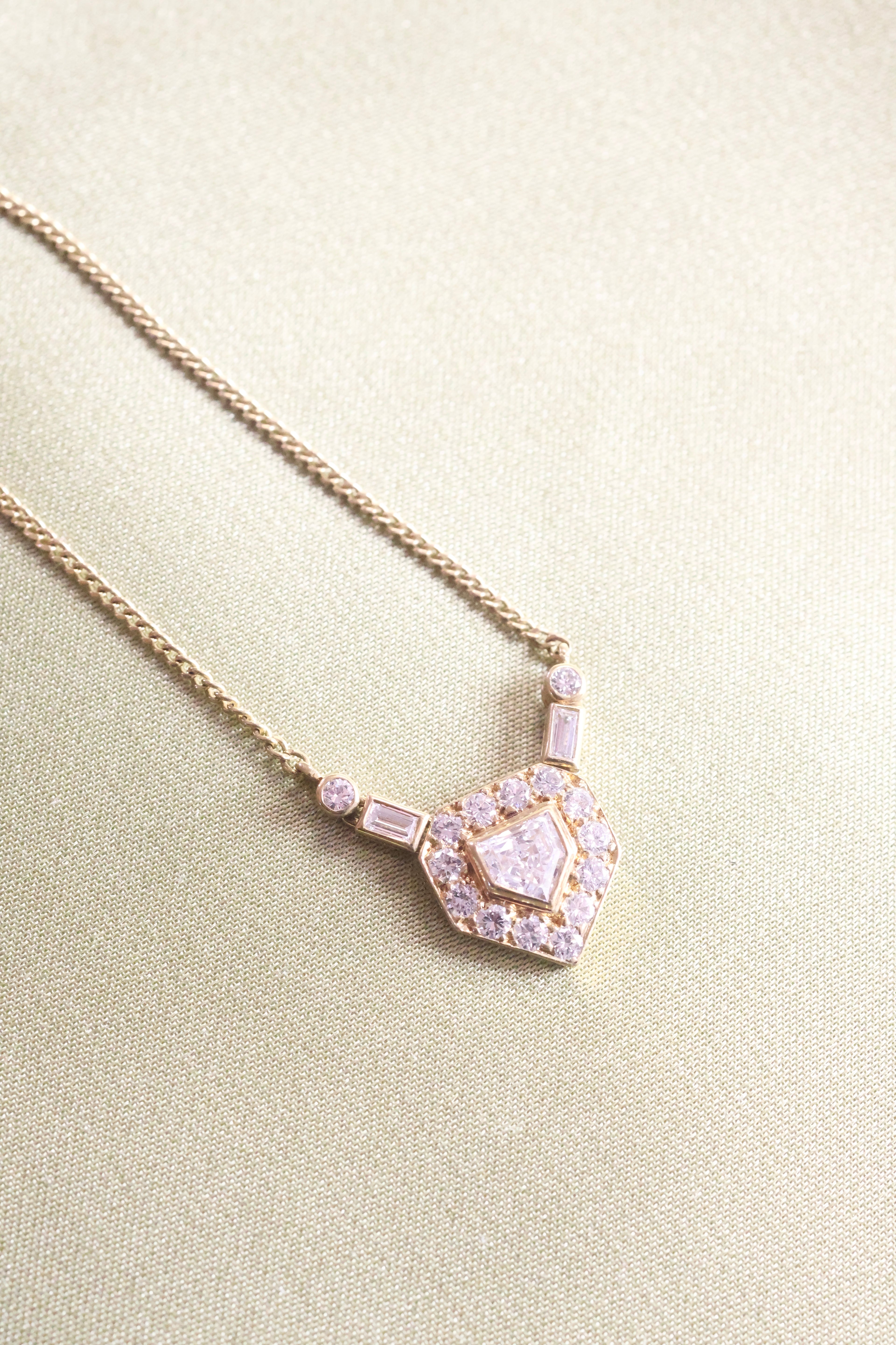 Yellow Gold Superman Necklace Pendant Shieldcut 1ct. t.w. Diamonds