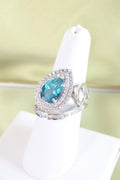 14K White Gold Teal Tourmaline w/ 1.60ct t.w. Diamond Ring