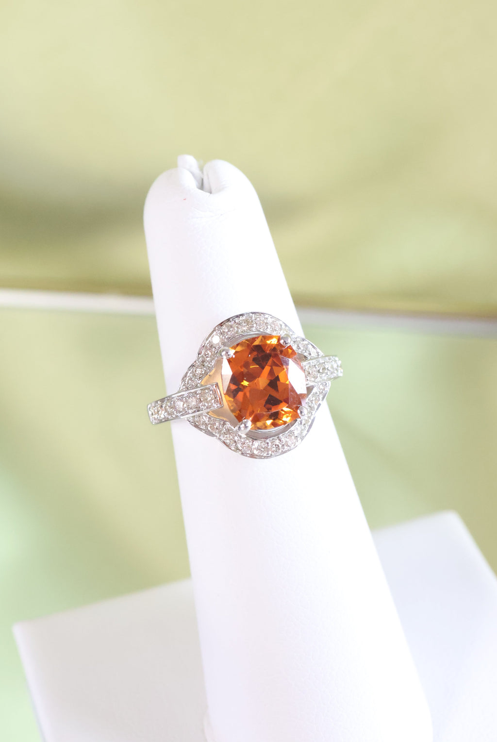 18K White Solid Gold Citrine & Diamond Ring