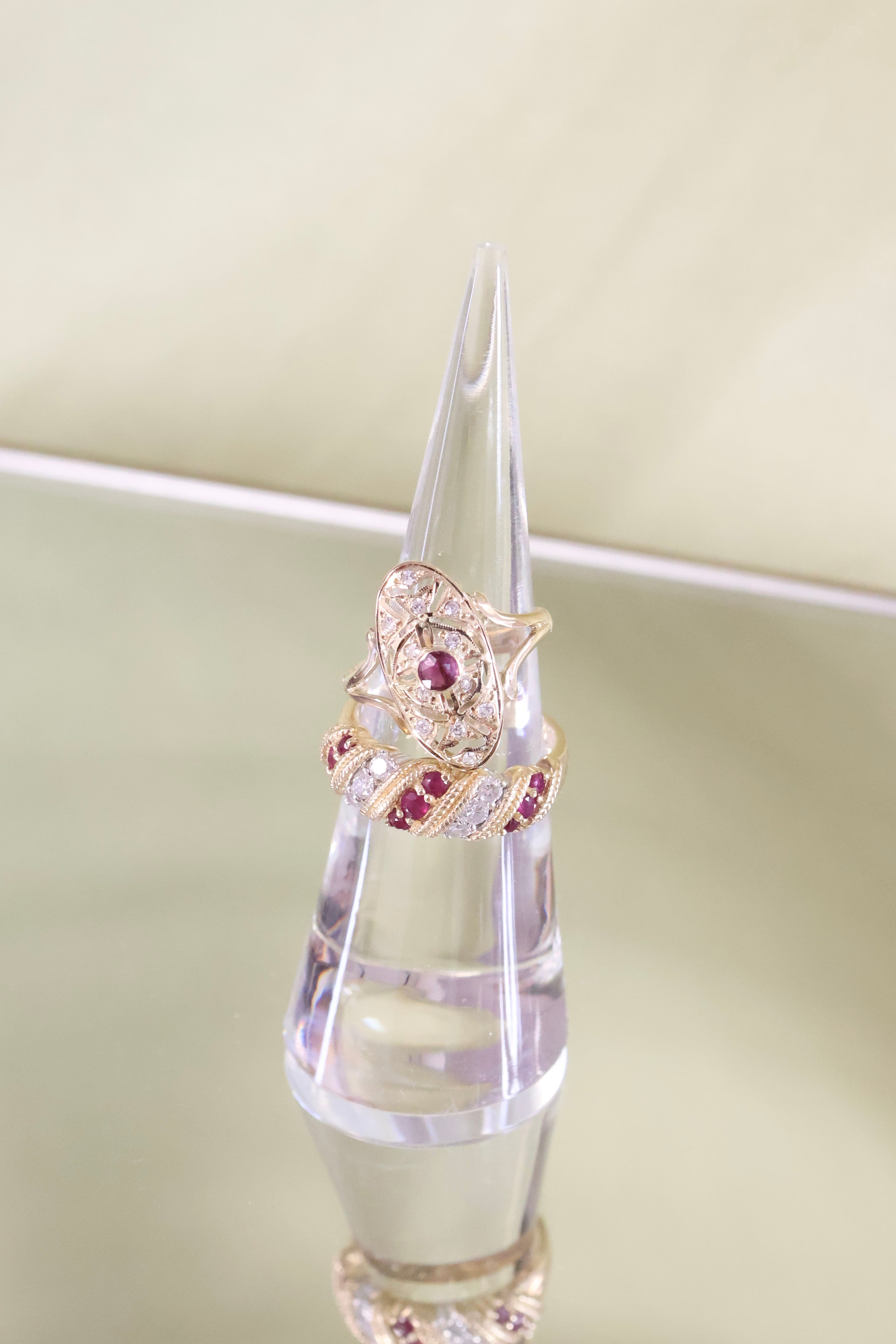 14K Yellow Gold Ruby w/ .13ct Natural Diamond Band Ring