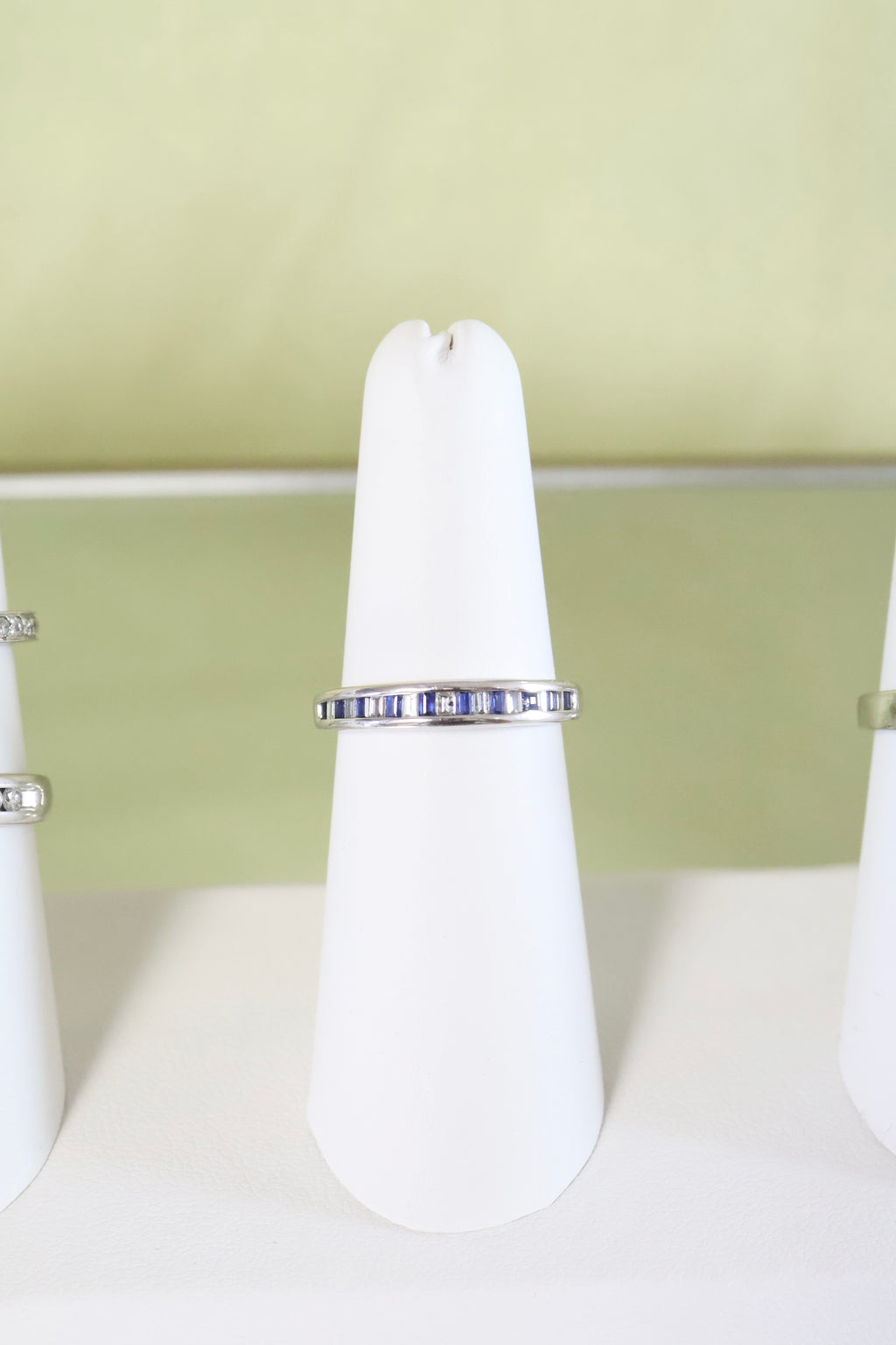 14K White Gold Baguette 1/2ct t.w. Sapphire & Diamond Ring Size 6.25