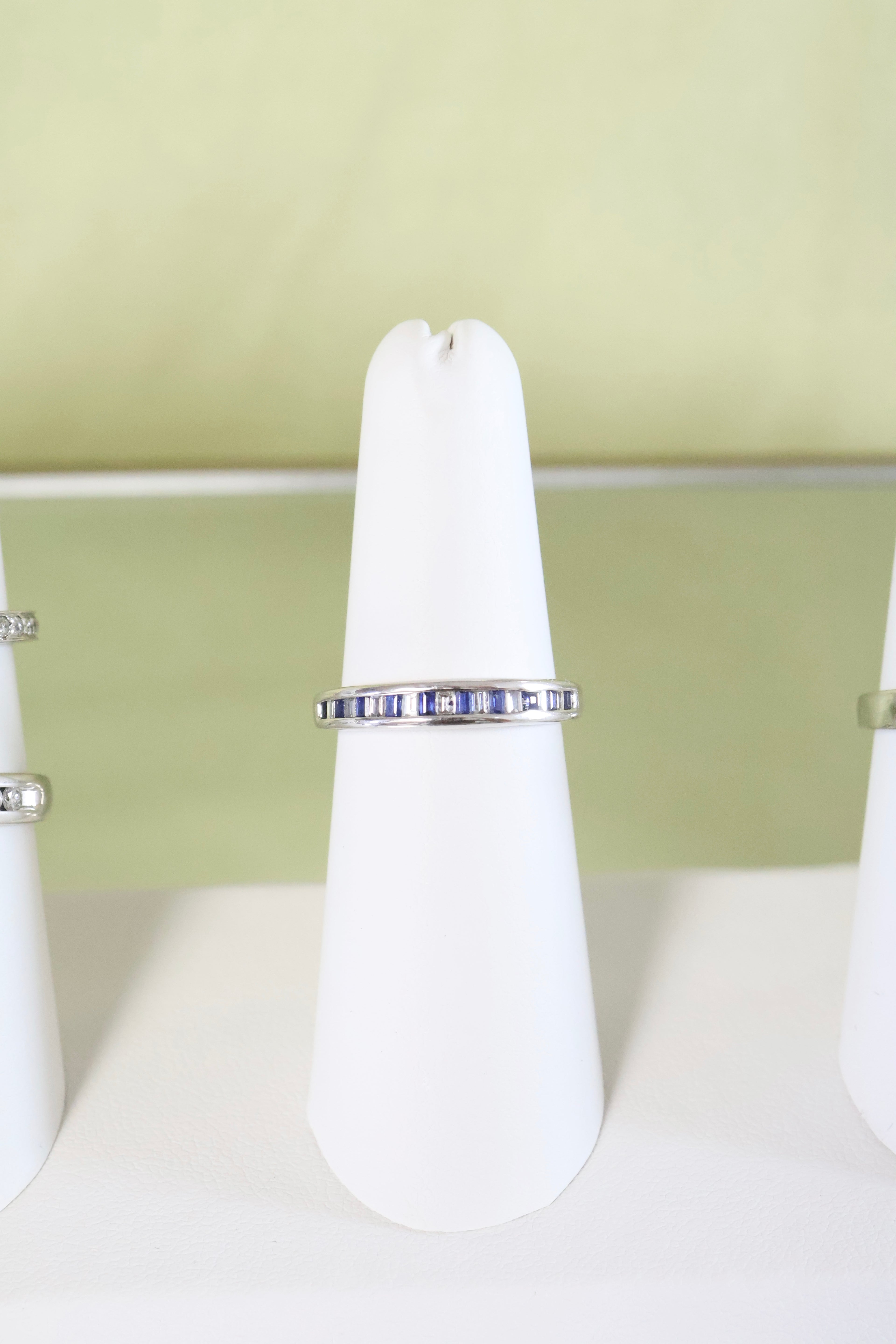14K White Gold Baguette 1/2ct t.w. Sapphire & Diamond Ring Size 6.25