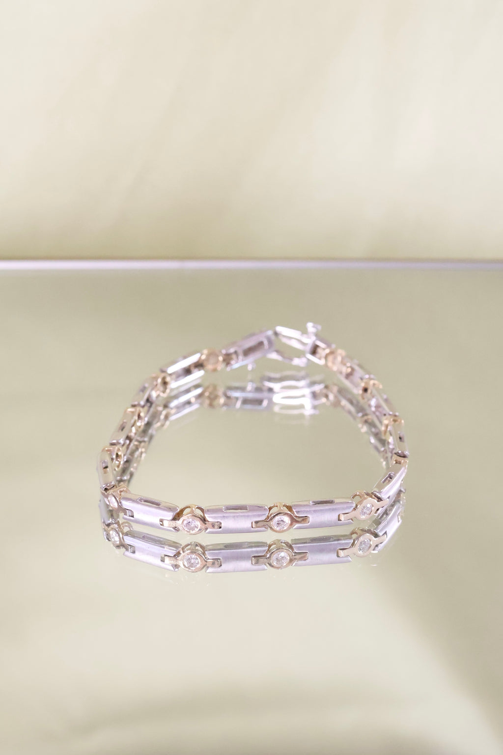 14K Two-Toned White & Yellow Gold Diamond Bracelet 15.1g
