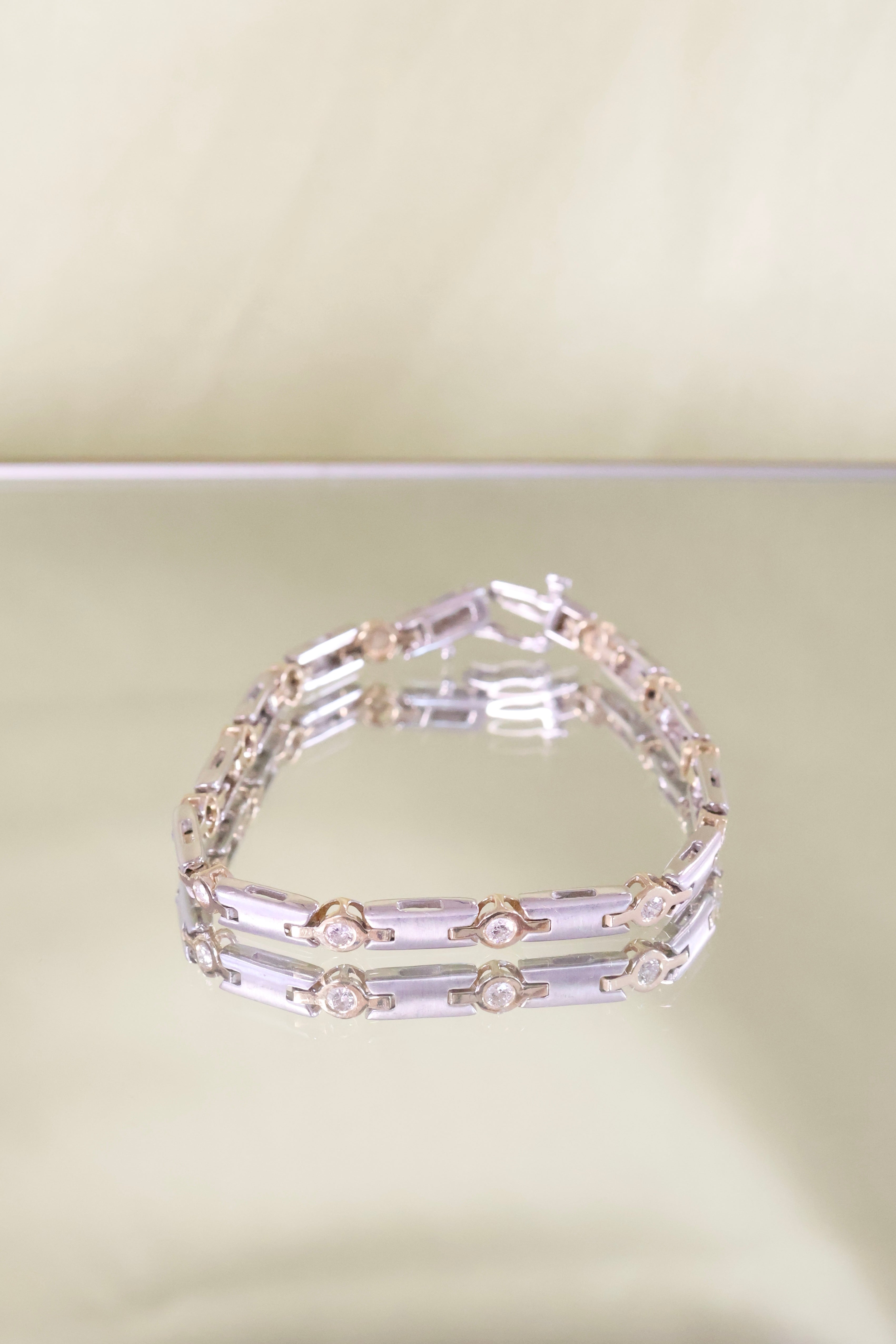 14K Two-Toned White & Yellow Gold Diamond Bracelet 15.1g