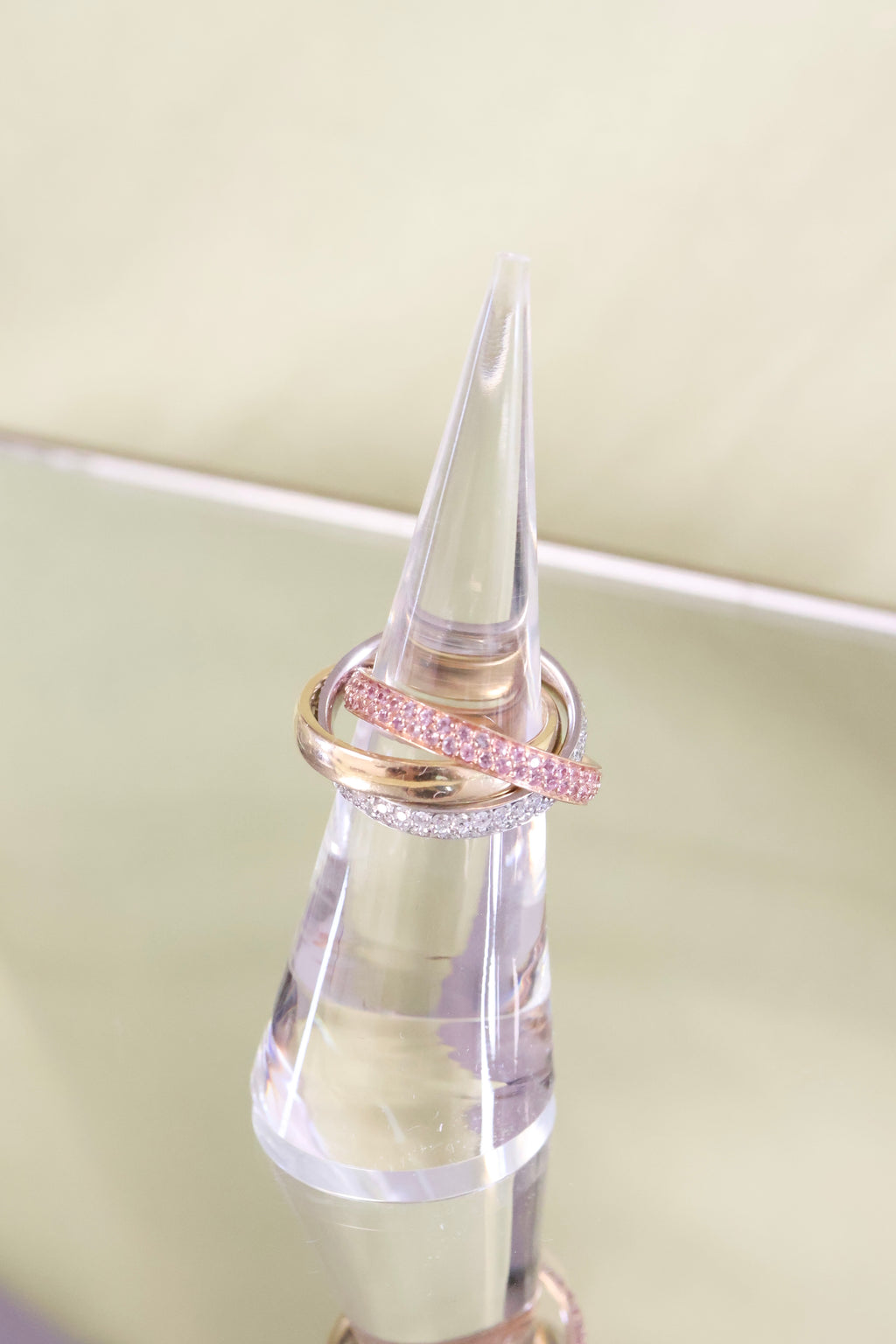 14K Tri-Color Gold Diamonds & Pink Tourmaline Roller Ring