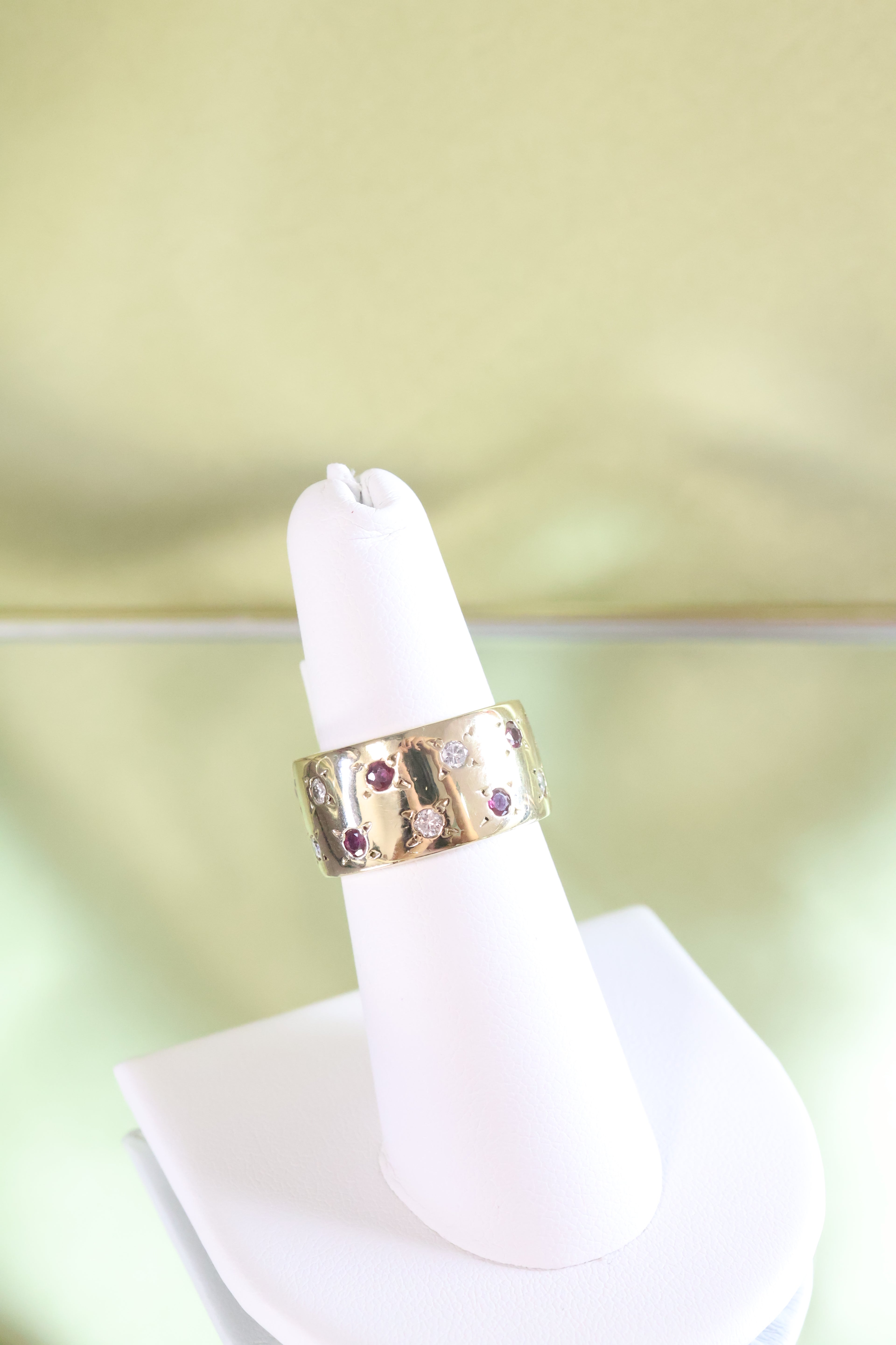 14K Yellow Gold Ruby & Diamond Cigar Band Ring