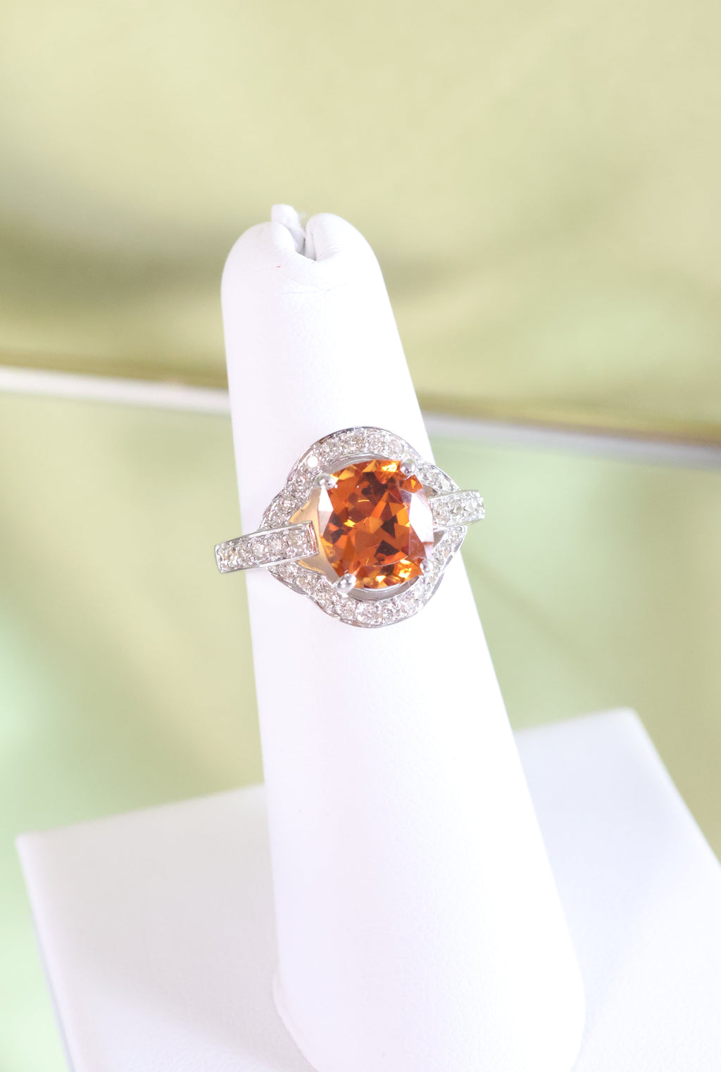 18K White Solid Gold Citrine & Diamond Ring