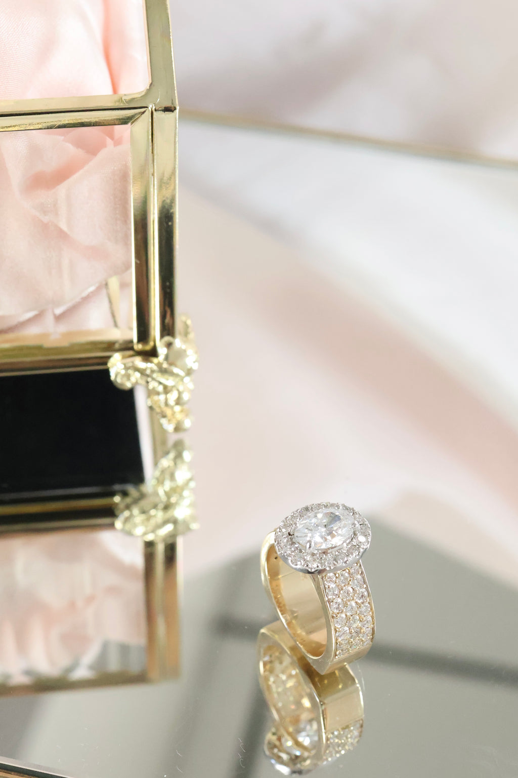 14K Yellow Gold Oval Halo 2 Carats Lab Grown & 3.5ct t.w. Diamond Ring