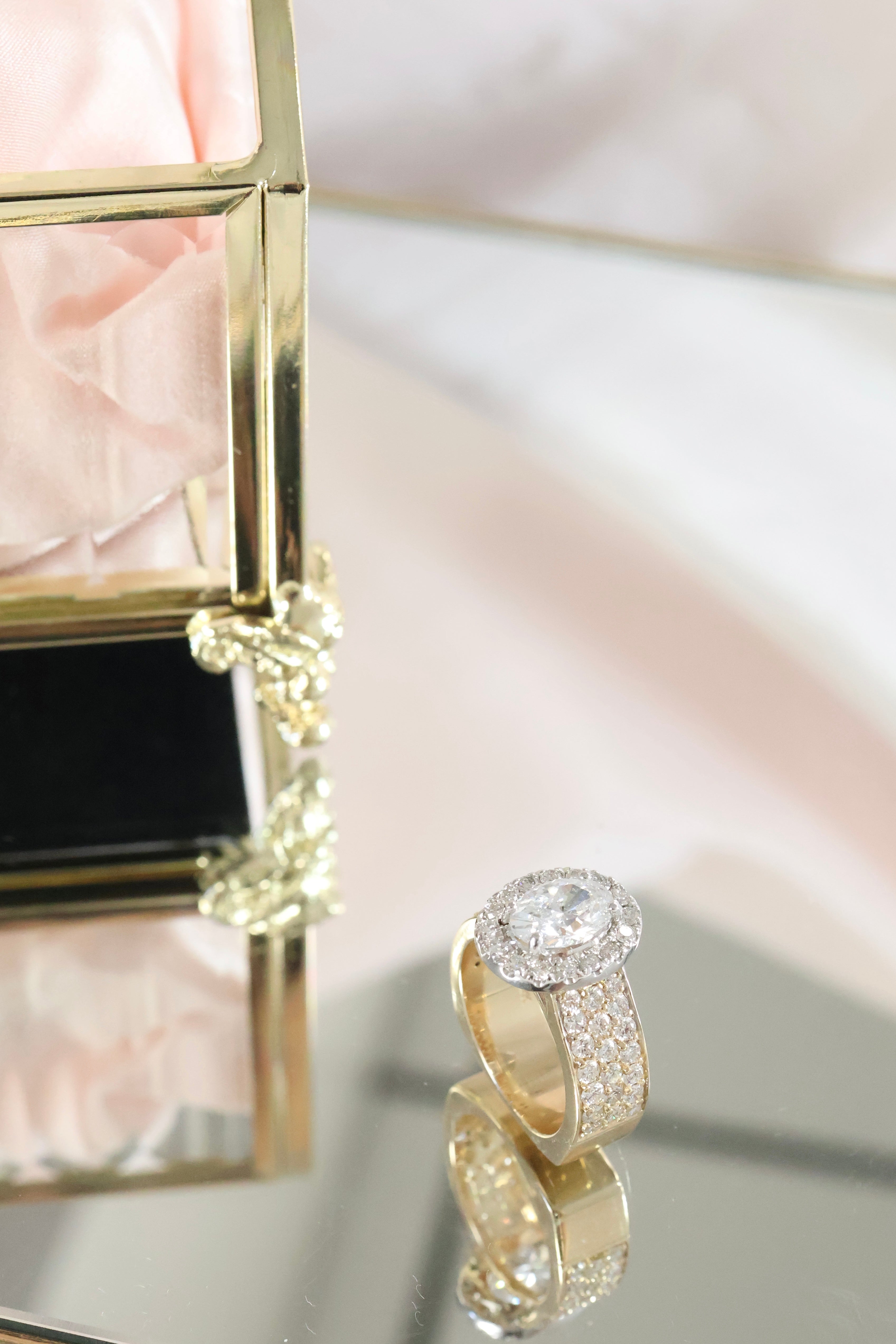 14K Yellow Gold Oval Halo 2 Carats Lab Grown & 3.5ct t.w. Diamond Ring
