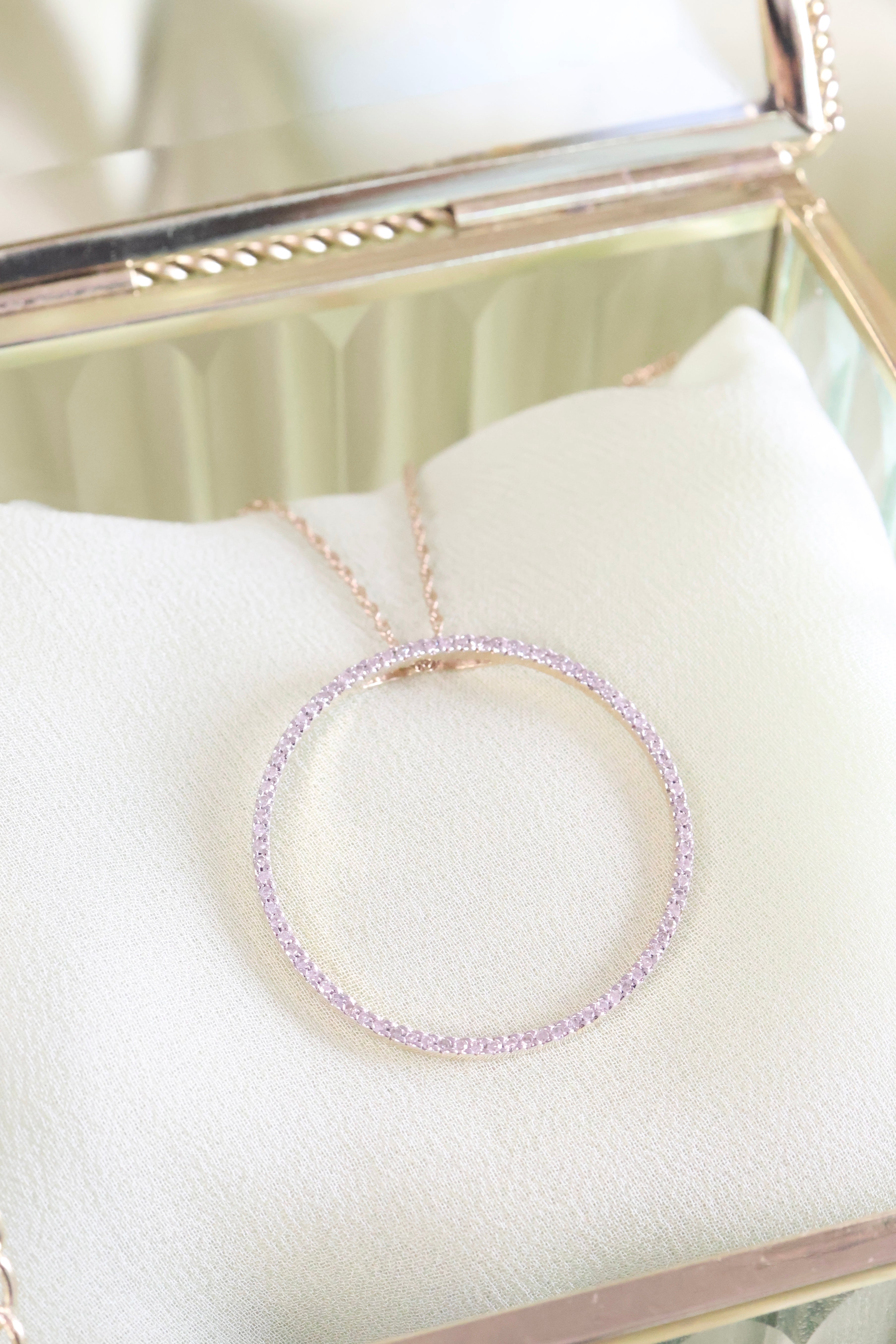 14K Yellow Gold Circle Necklace Pendant with .60ct. t.w. Diamonds