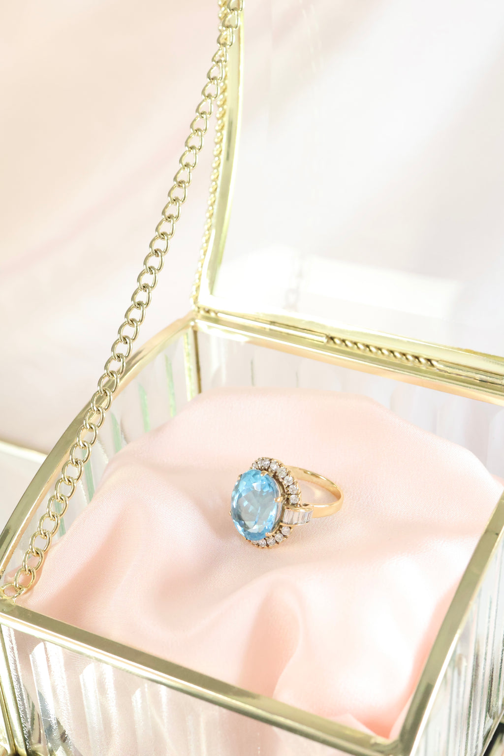 Yellow Solid Gold Blue Topaz w/ .65ct t.w. Diamond Ring